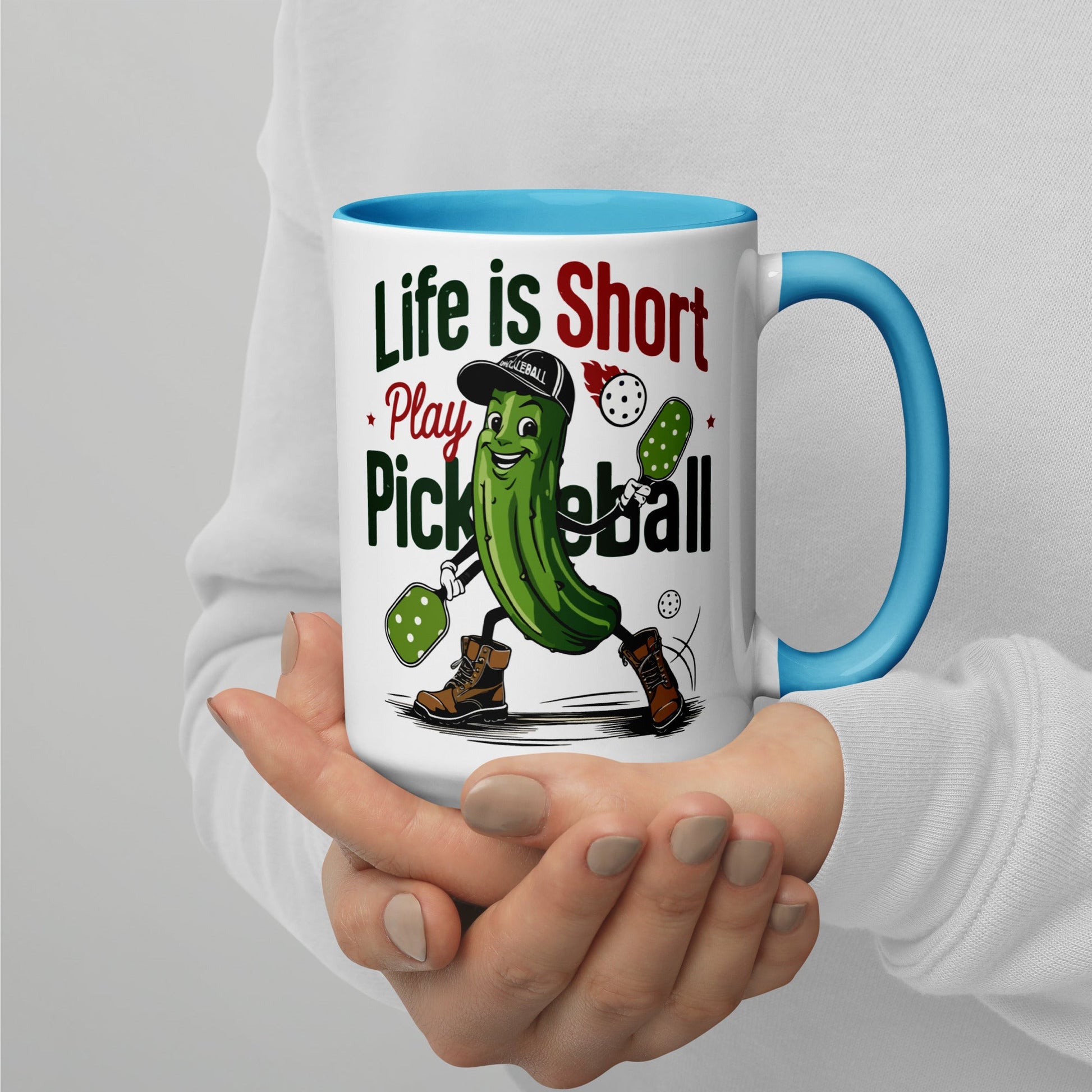 Life Is Short Play Pickleball Mug – Color Handle & Inside - Blue