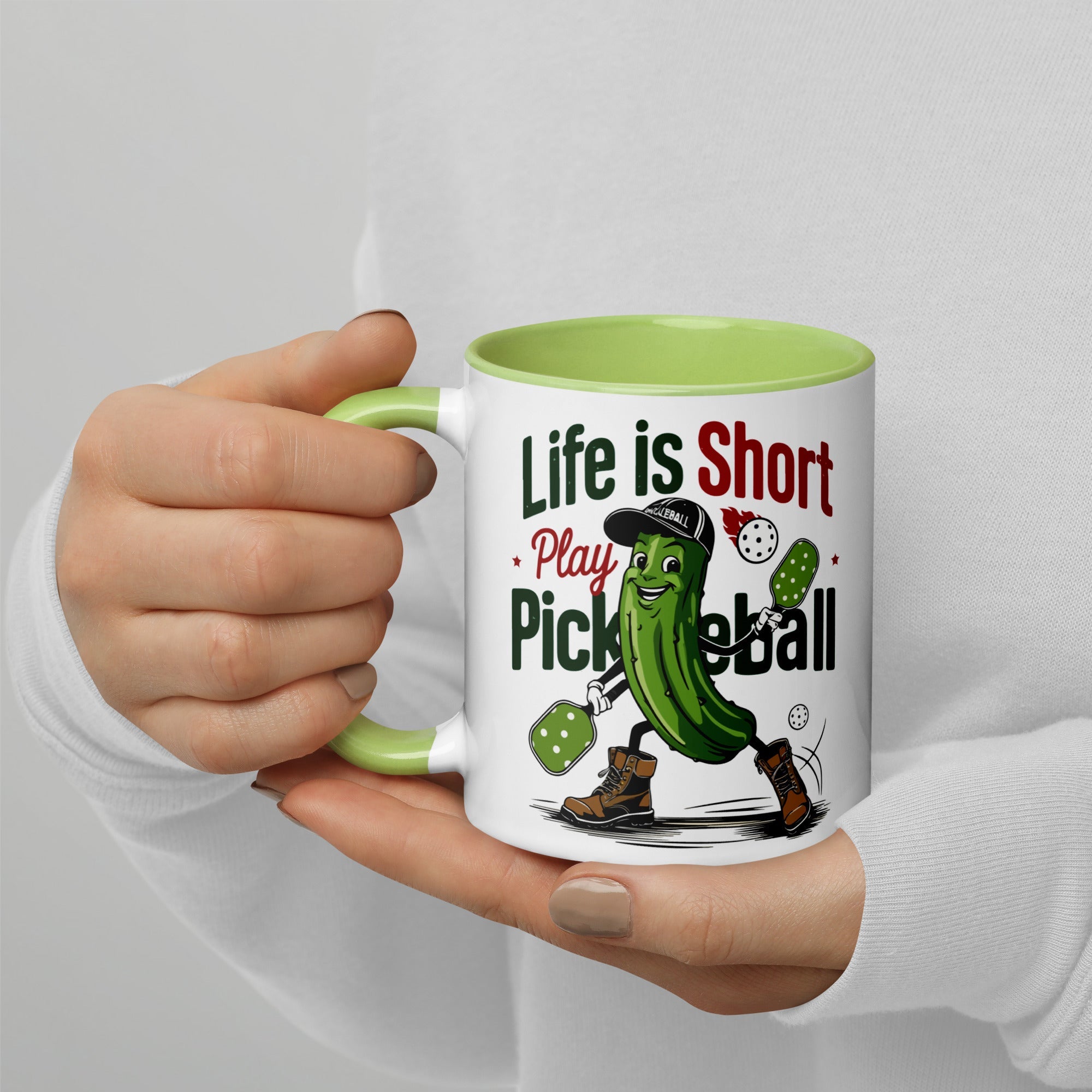 Life Is Short Play Pickleball Mug – Color Handle & Inside - Green