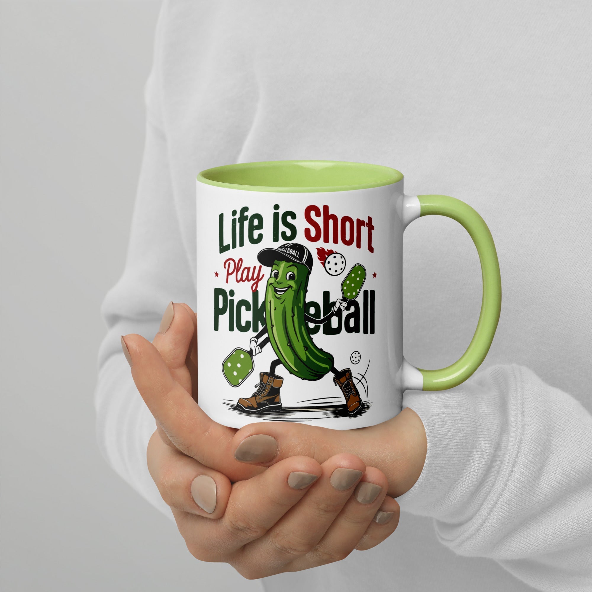 Life Is Short Play Pickleball Mug – Color Handle & Inside - Green