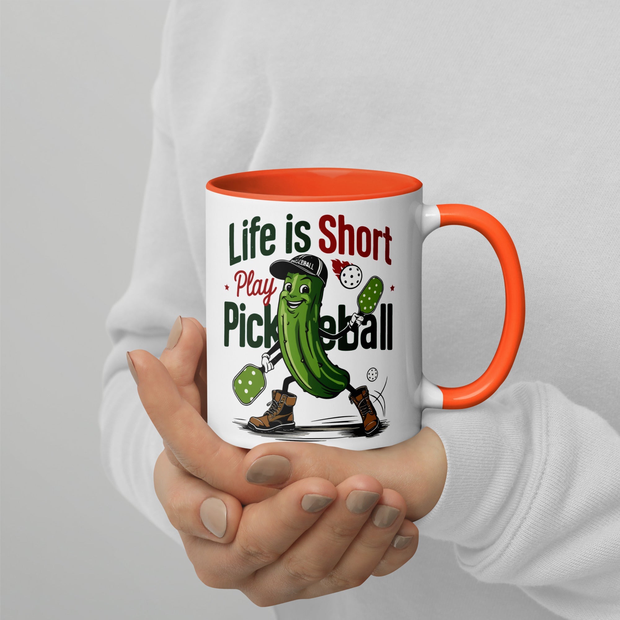 Life Is Short Play Pickleball Mug – Color Handle & Inside - Orange