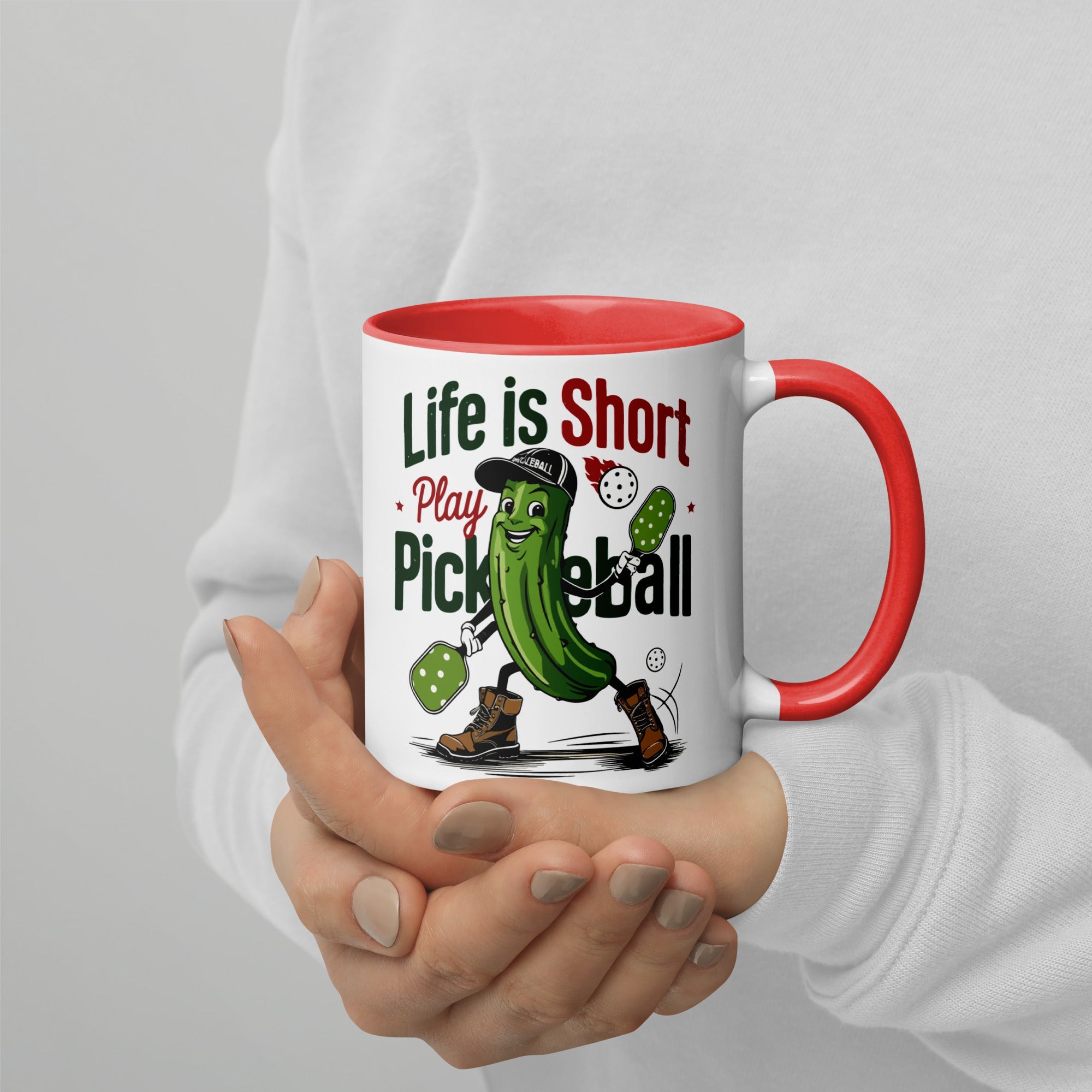Life Is Short Play Pickleball Mug – Color Handle & Inside - Red