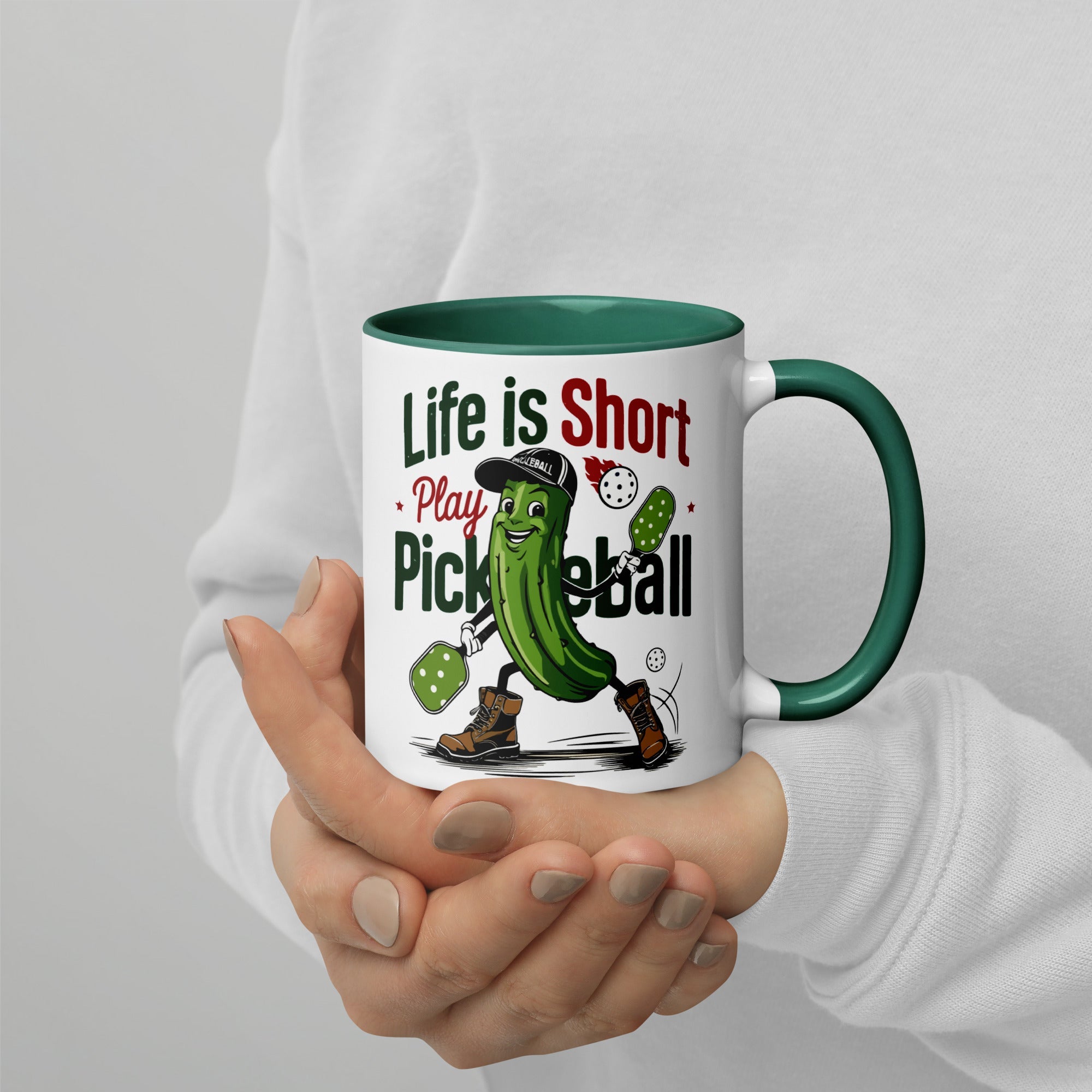 Life Is Short Play Pickleball Mug – Color Handle & Inside - Red