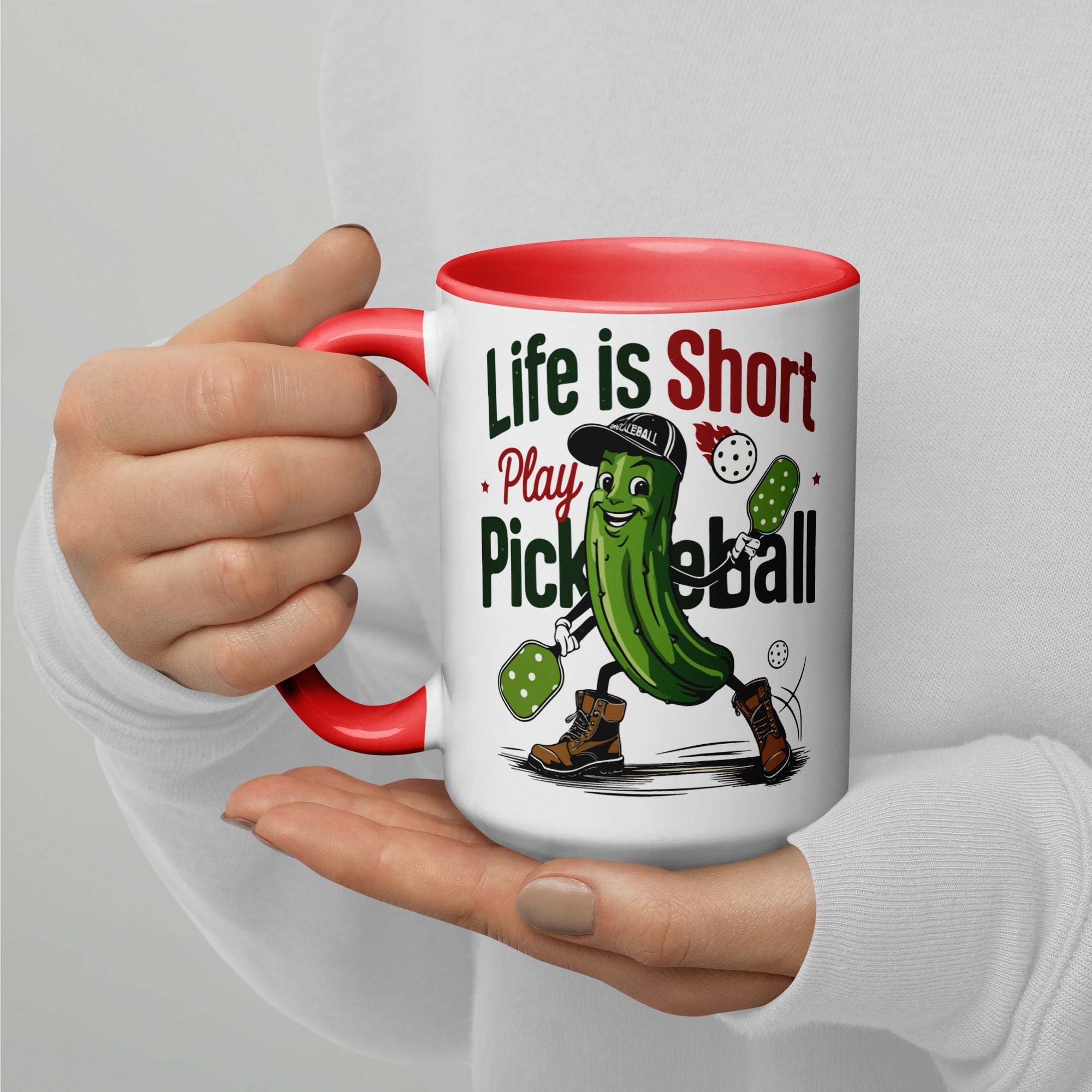 Life Is Short Play Pickleball Mug – Color Handle & Inside - Red