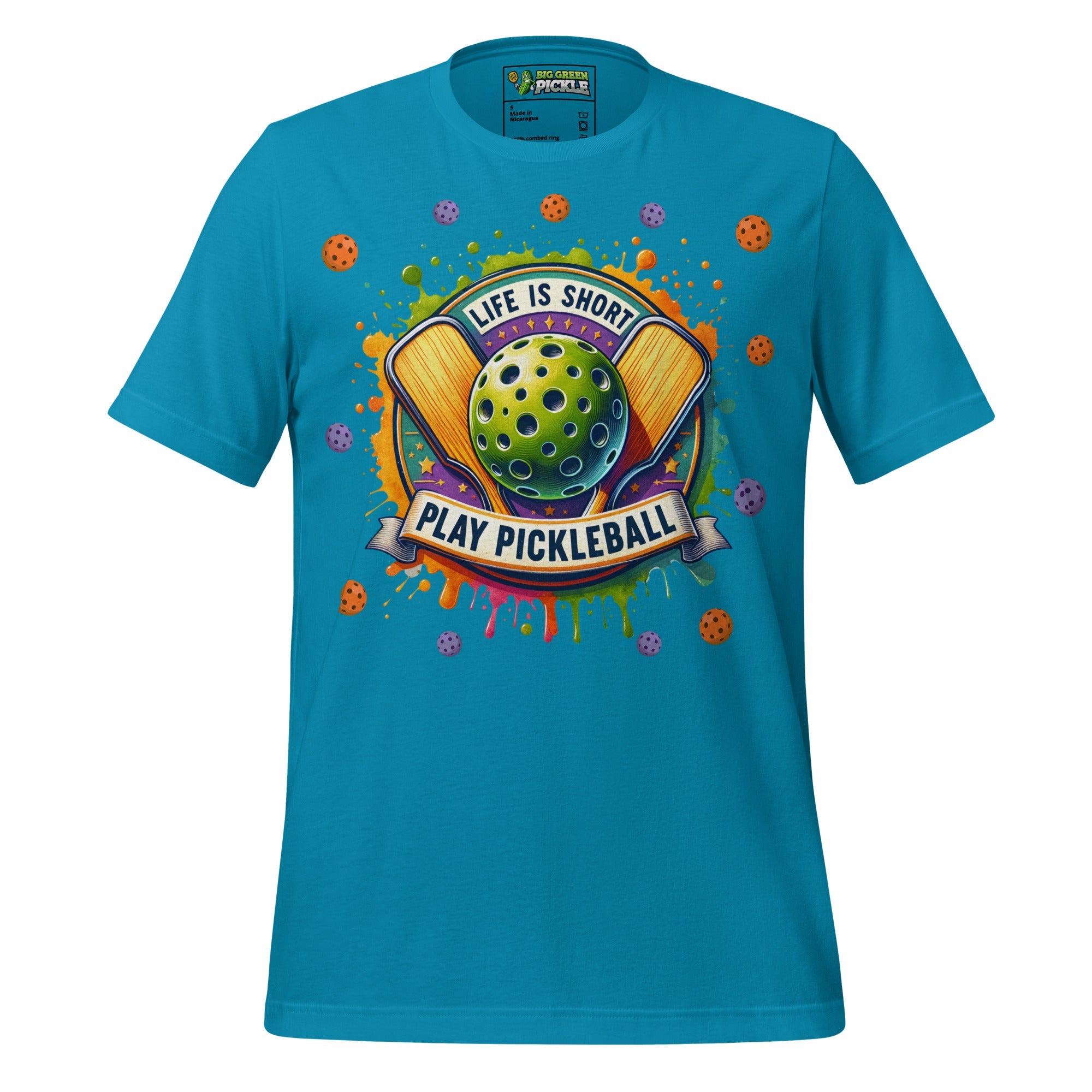 Life Is Short Play Pickleball T-Shirt - Aqua