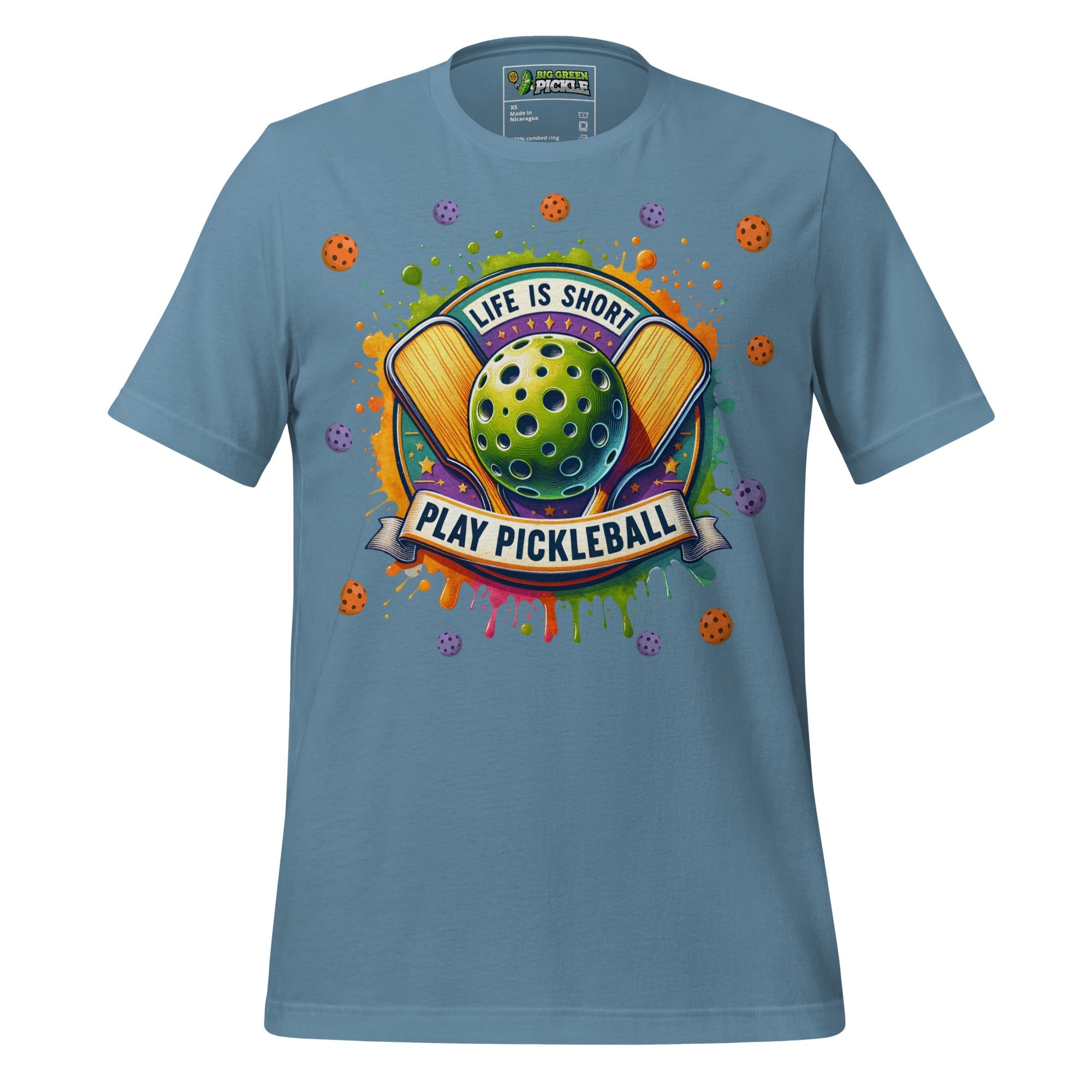 Life Is Short Play Pickleball T-Shirt - Steel Blue
