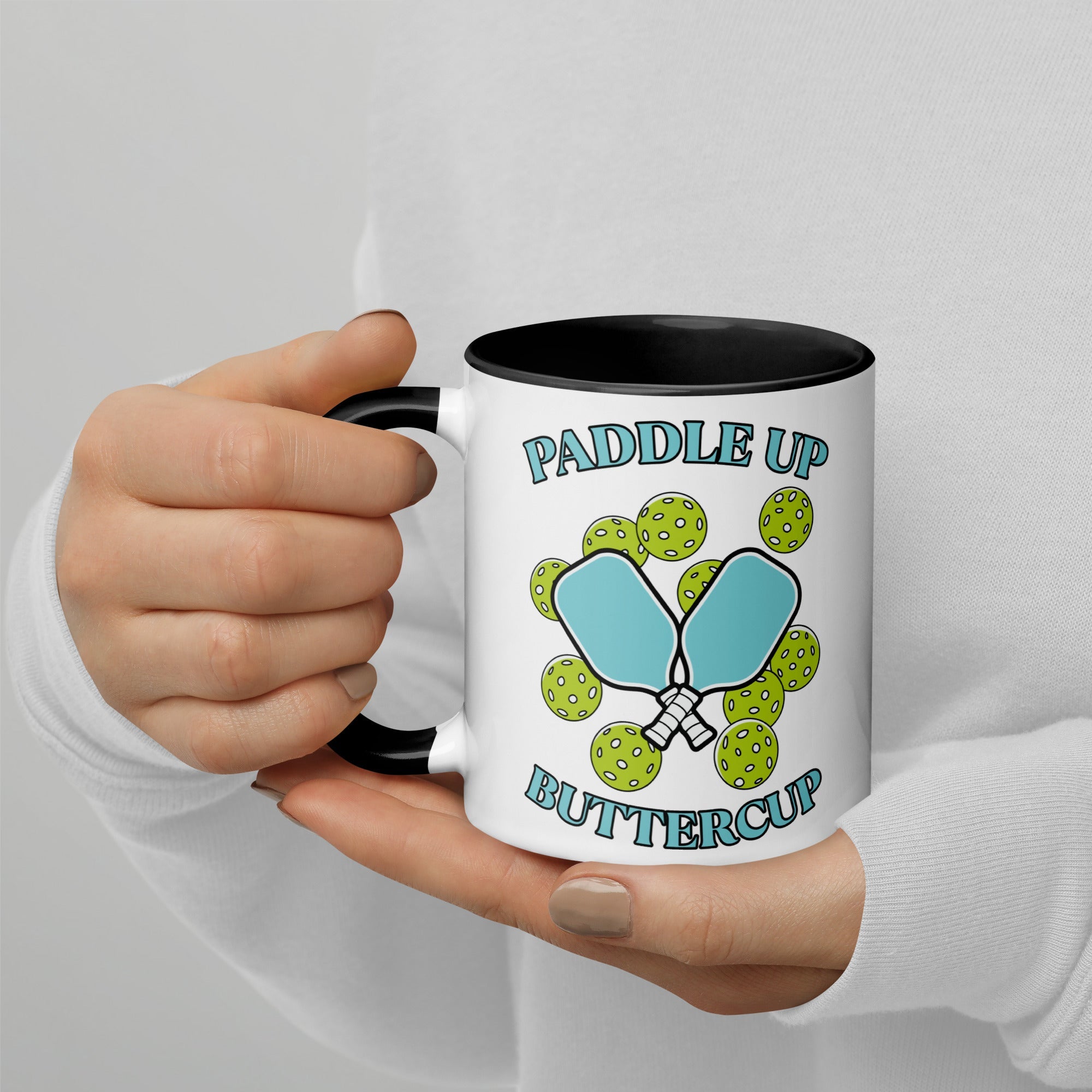 Paddle Up Buttercup Mug – Color Inside Pickleball Cup - Black