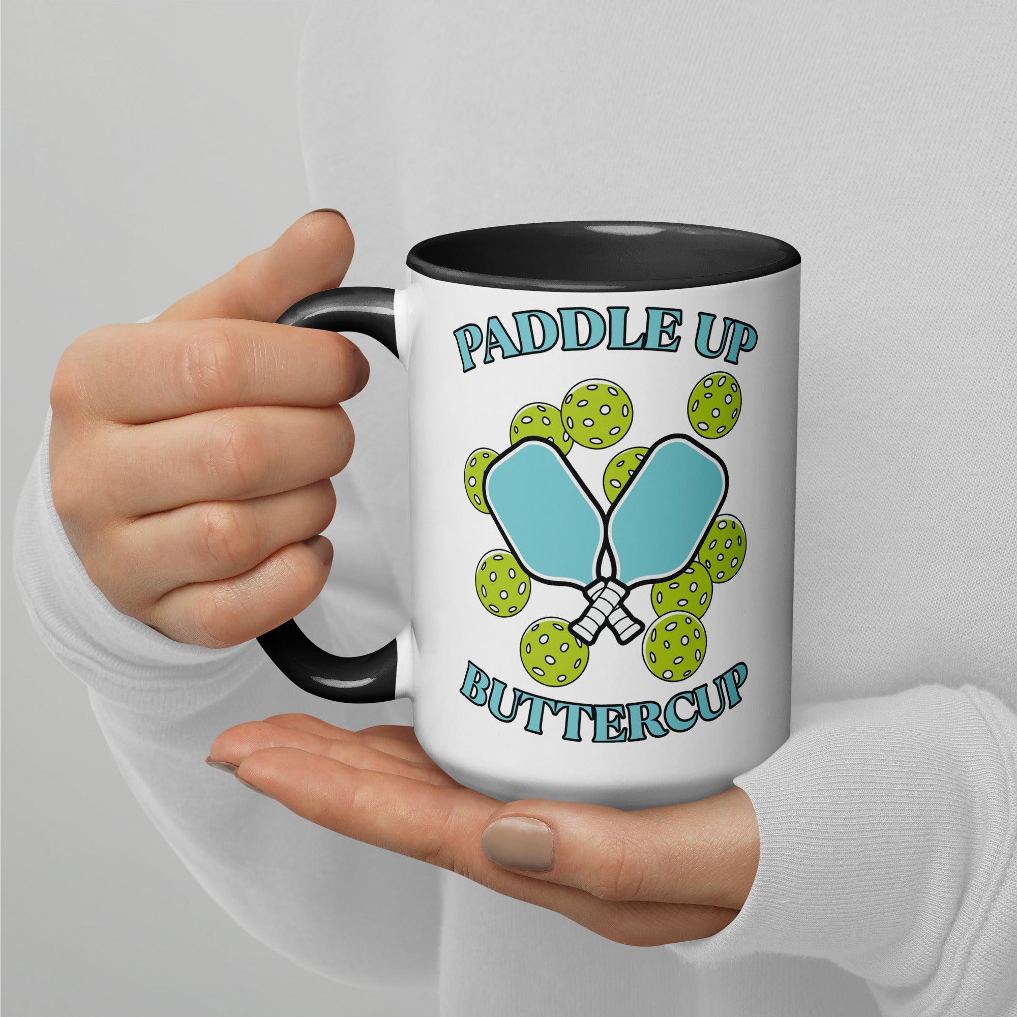 Paddle Up Buttercup Mug – Color Inside Pickleball Cup - Black