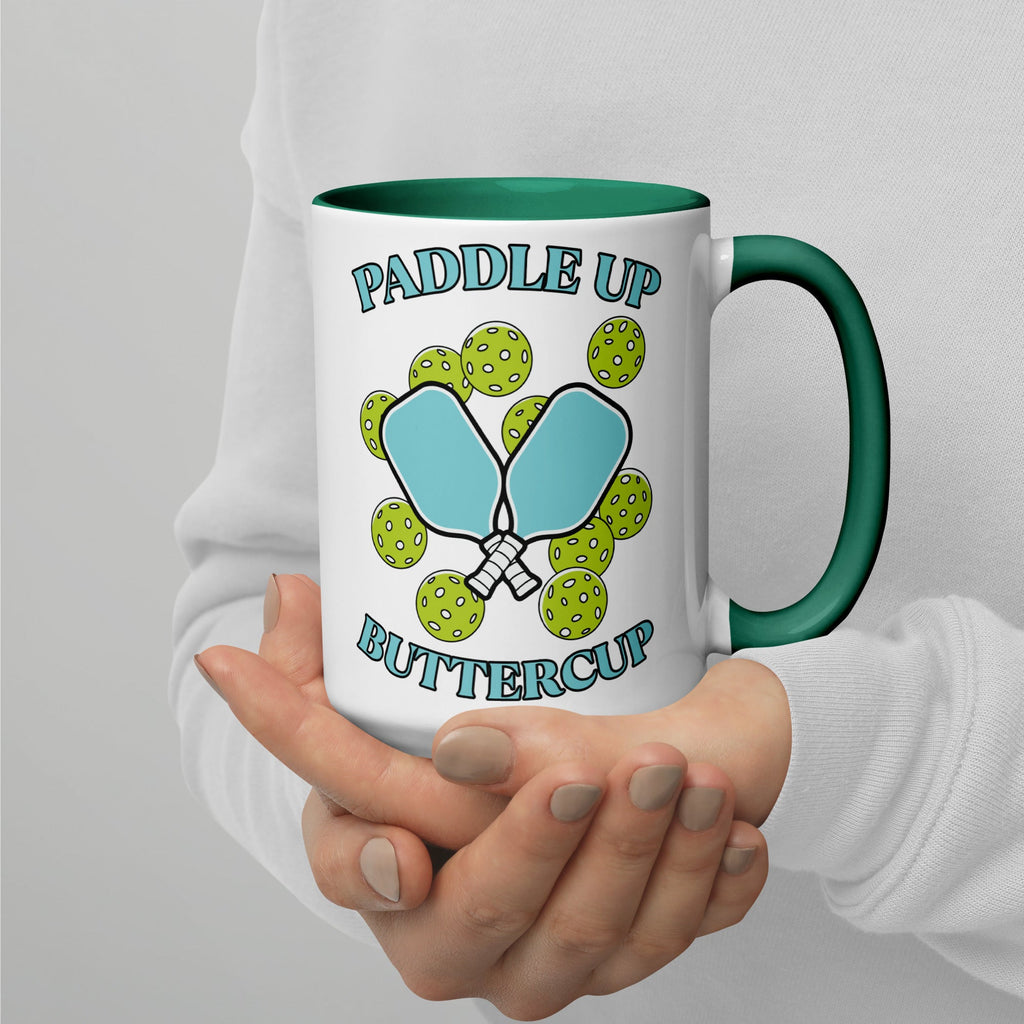 Paddle Up Buttercup Mug – Color Inside Pickleball Cup - Dark green
