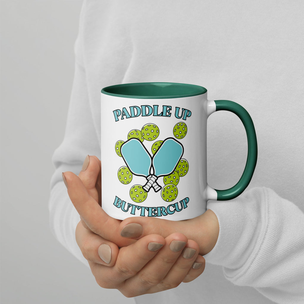 Paddle Up Buttercup Mug – Color Inside Pickleball Cup - Dark green