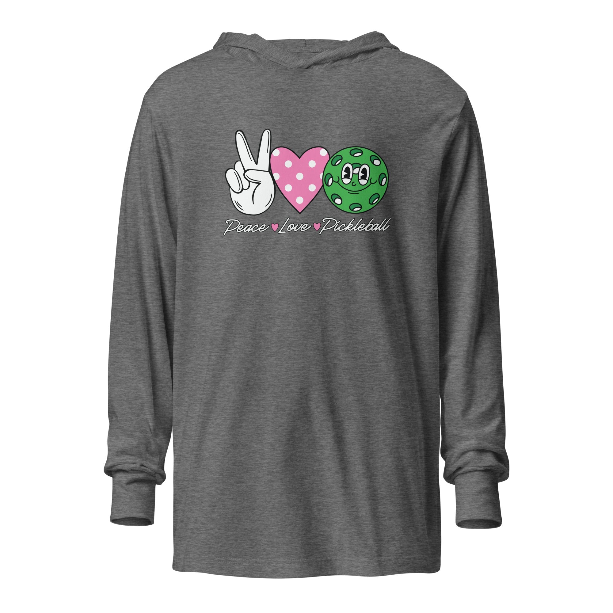 Peace Love Pickleball hooded long - sleeve tee - Grey Triblend