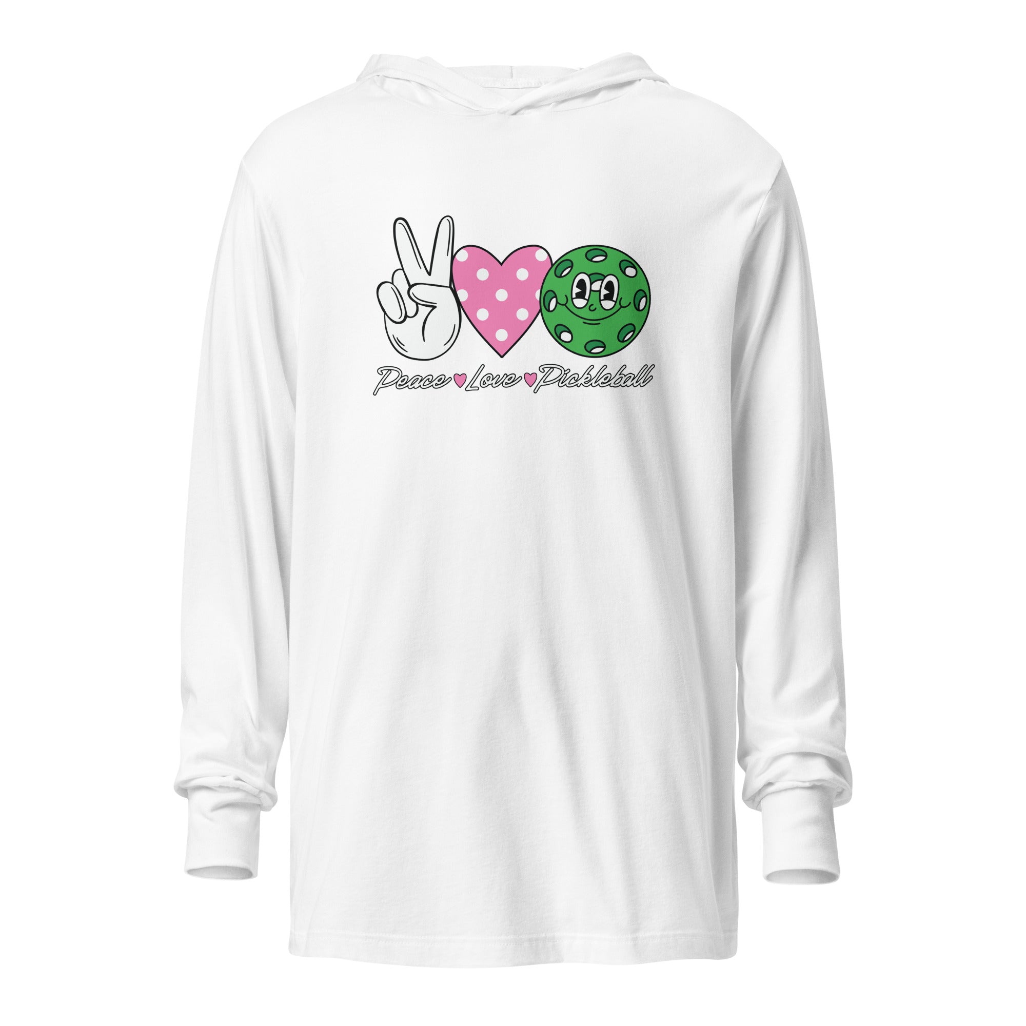 Peace Love Pickleball hooded long - sleeve tee - White