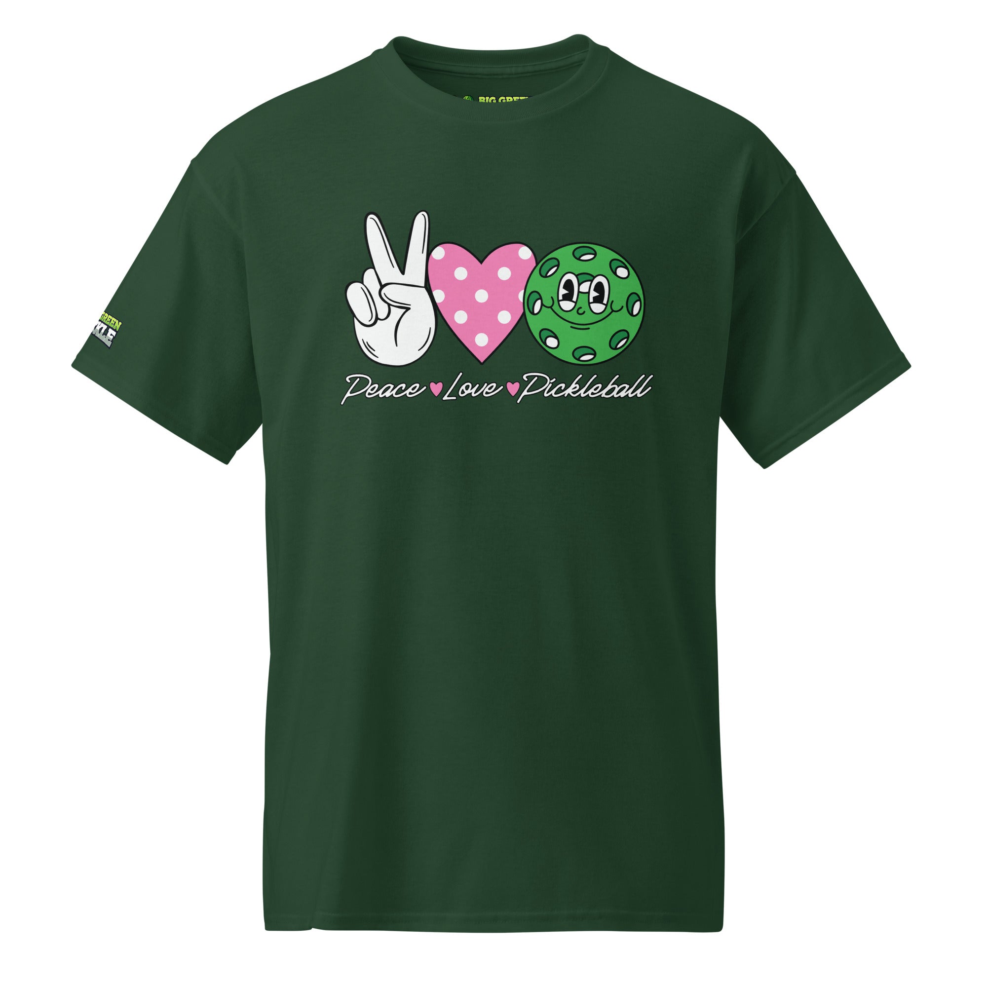 Peace Love Pickleball on 50/50 DryBlend T-Shirt - Forest Green