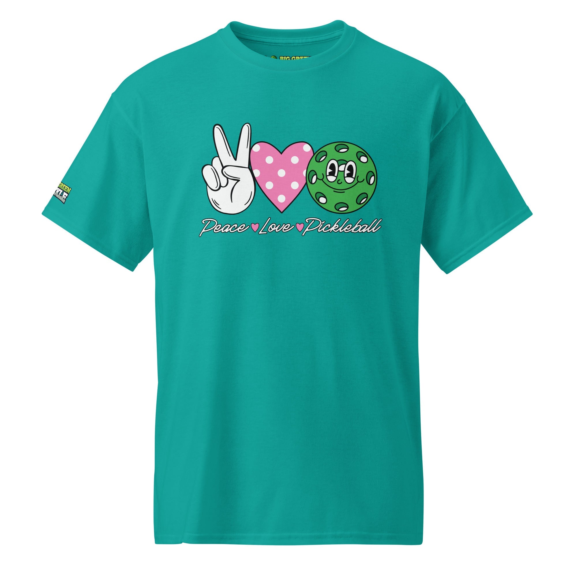 Peace Love Pickleball on 50/50 DryBlend T-Shirt - Jade Dome