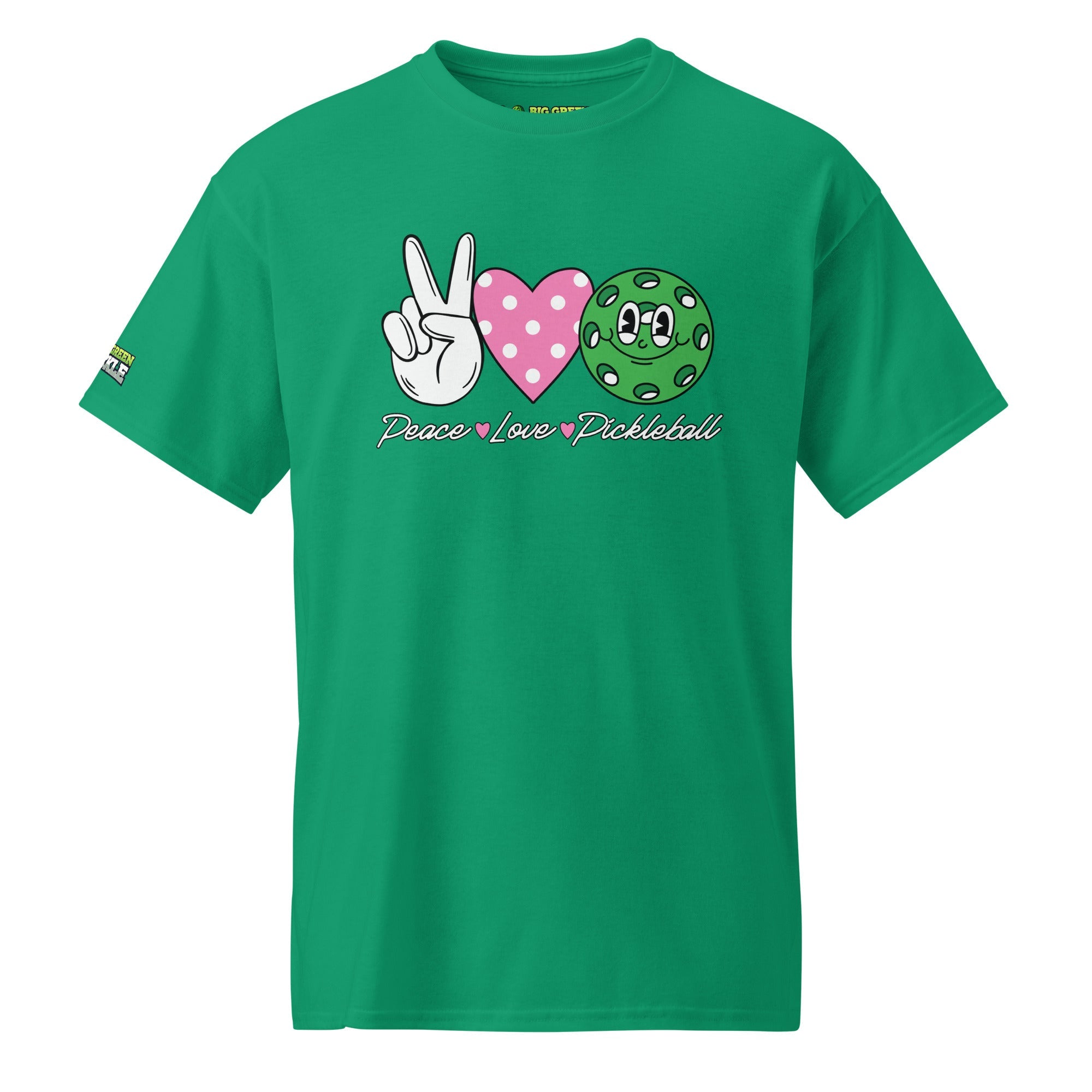 Peace Love Pickleball on 50/50 DryBlend T-Shirt - Kelly Green