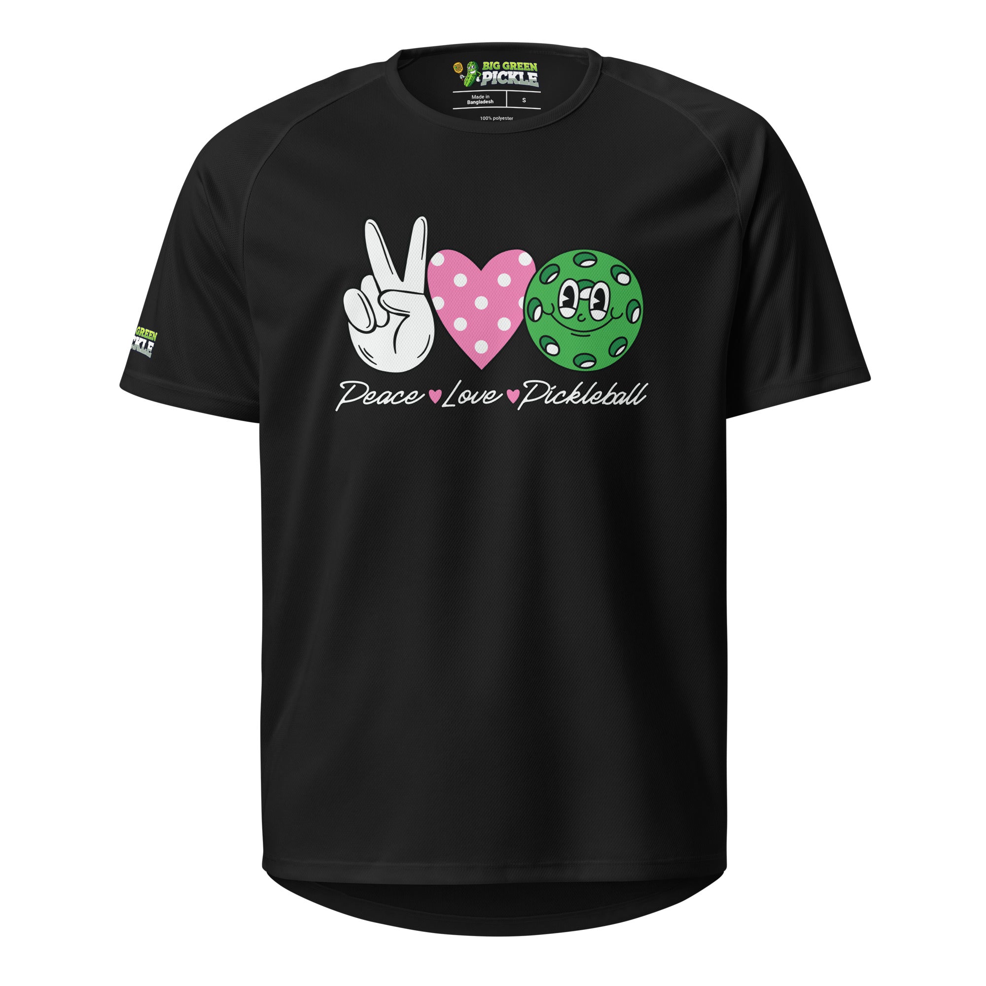 Peace Love Pickleball on Moisture Wicking Polyester Mesh T-Shirt - Black