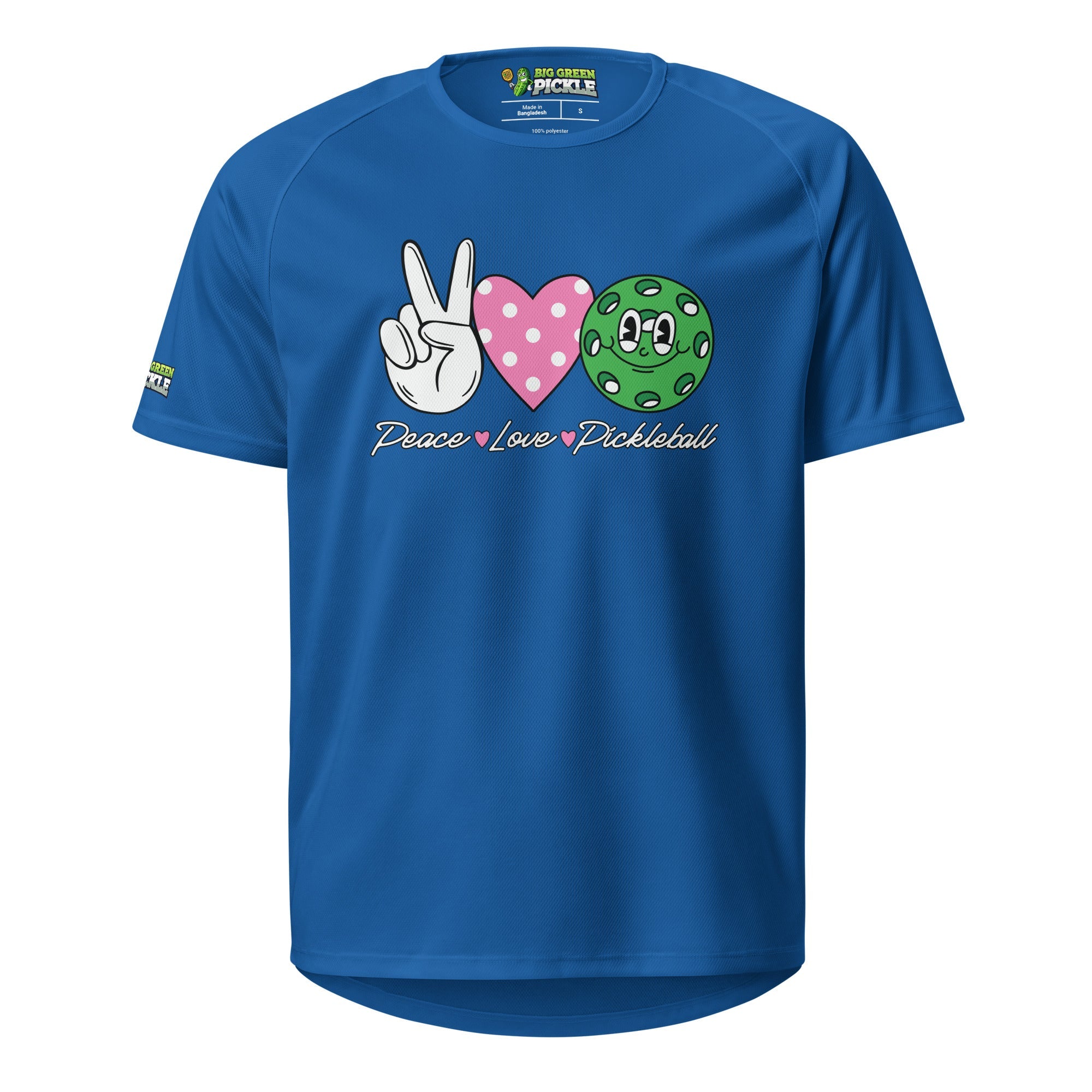 Peace Love Pickleball on Moisture Wicking Polyester Mesh T-Shirt - Royal Blue