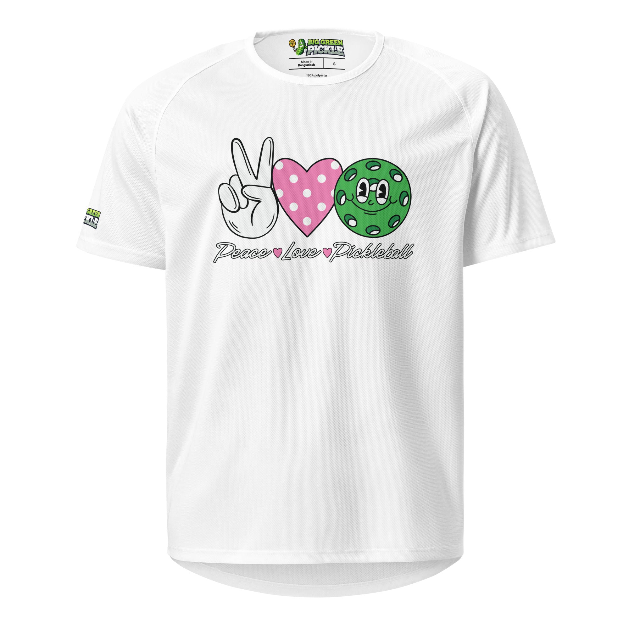 Peace Love Pickleball on Moisture Wicking Polyester Mesh T-Shirt - White