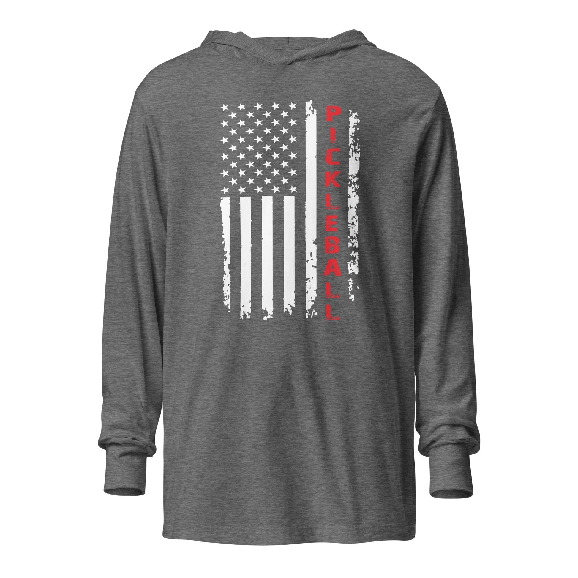 Pickleball American Flag Hooded Long Sleeve Tee – Red, White & Play - Grey Triblend