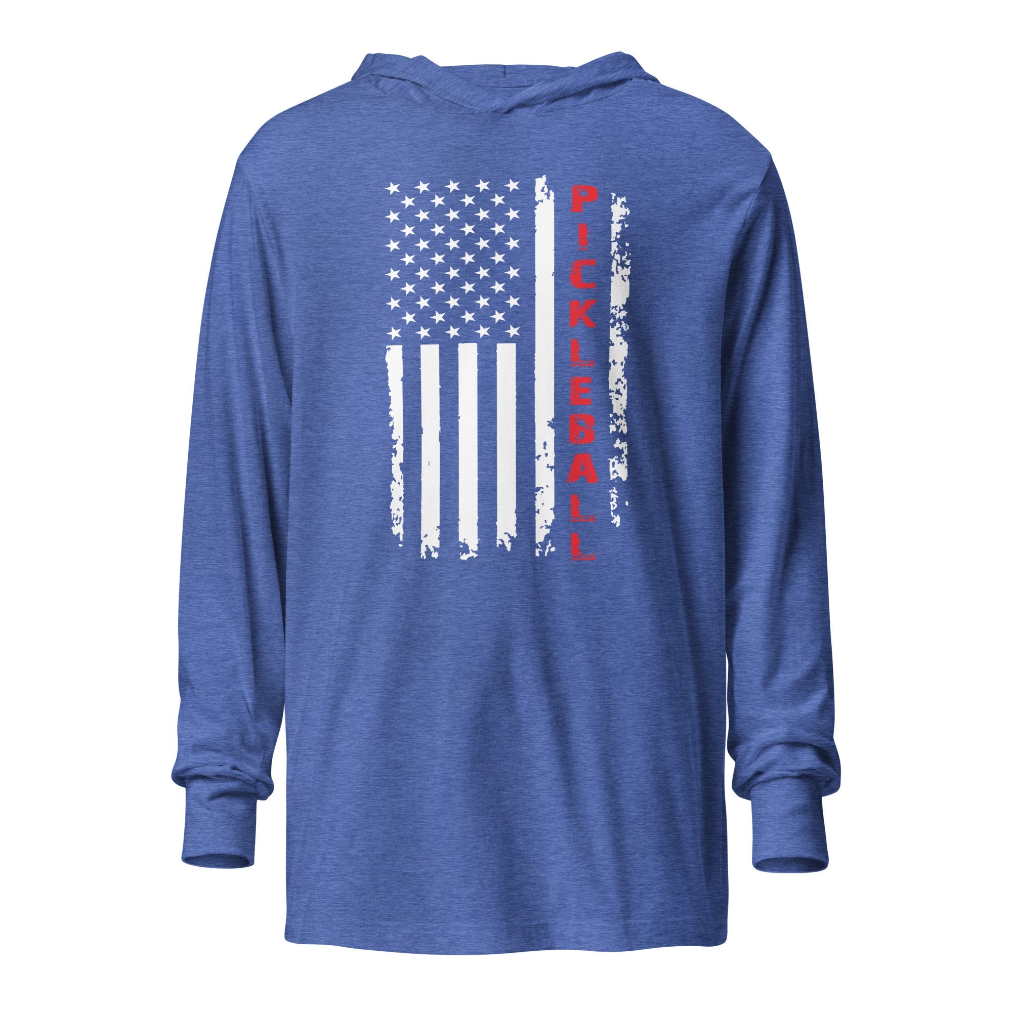 Pickleball American Flag Hooded Long Sleeve Tee – Red, White & Play - Heather True Royal