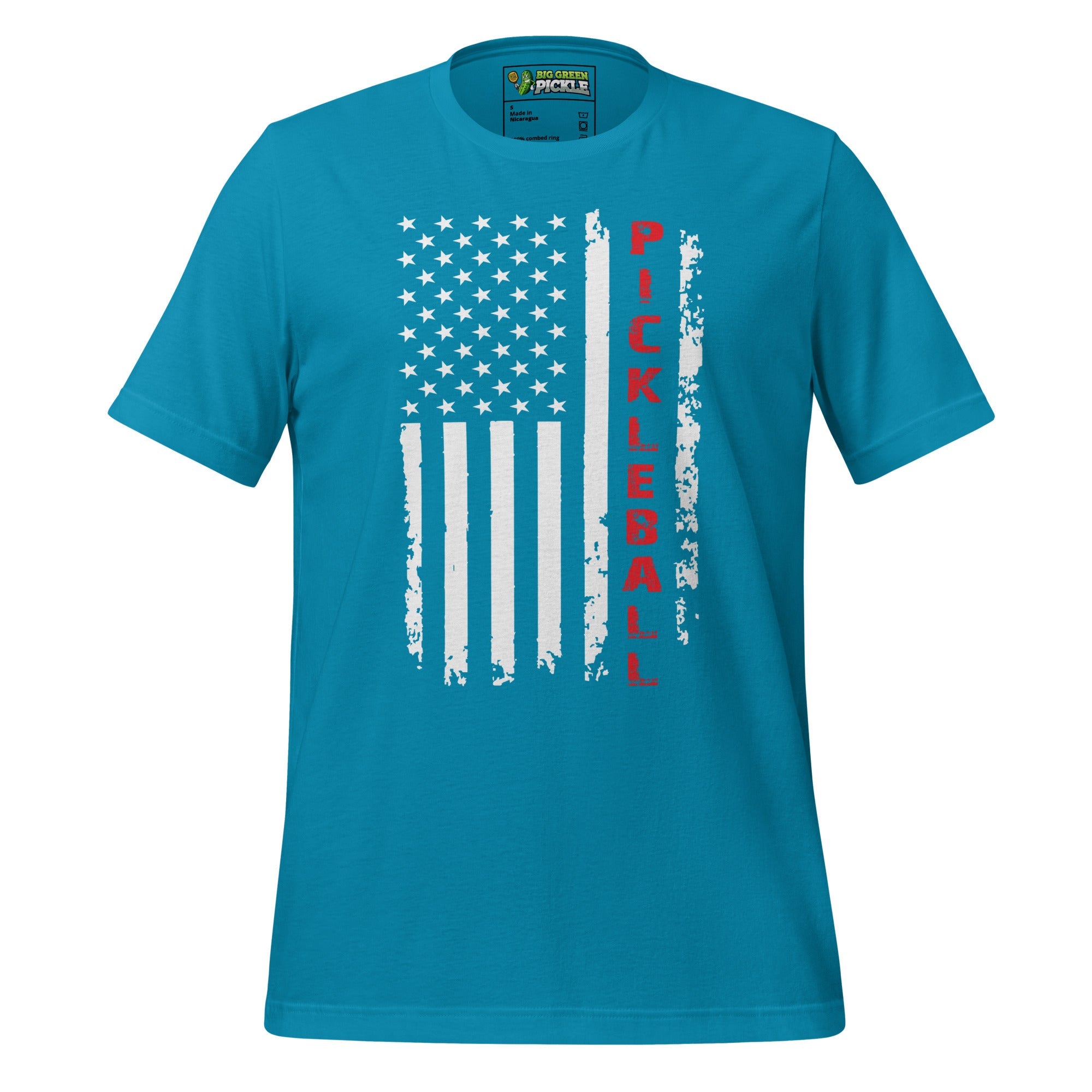 Pickleball American Flag T-Shirt – Patriotic Red, White & Dink - Aqua