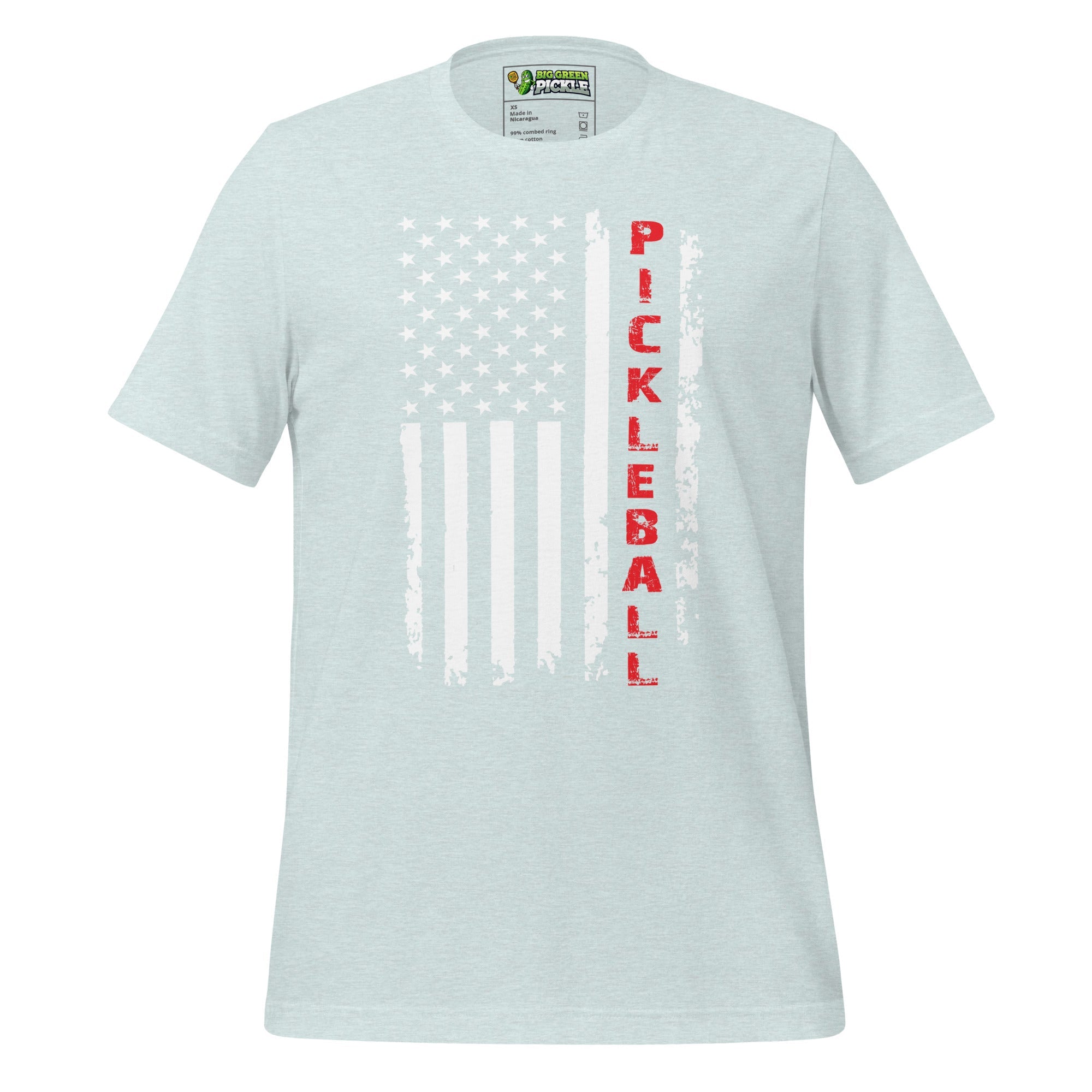 Pickleball American Flag T-Shirt – Patriotic Red, White & Dink - Heather Prism Ice Blue