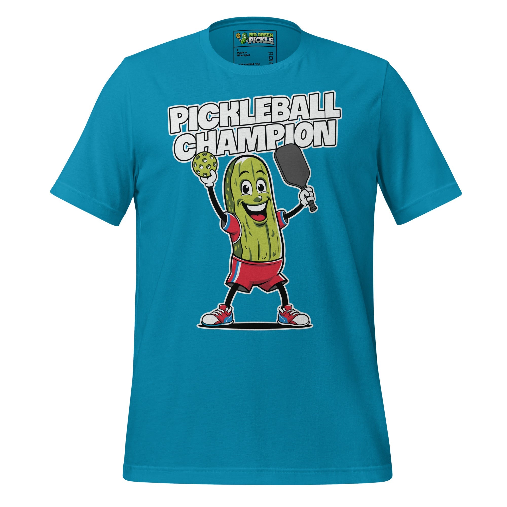 Pickleball Champion T-Shirt – Big Pickle, Big Game, Big Fun - Aqua