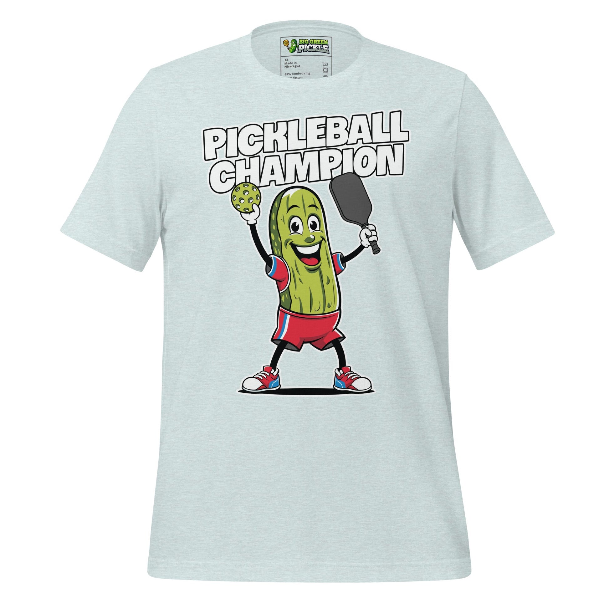 Pickleball Champion T-Shirt – Big Pickle, Big Game, Big Fun - Heather Prism Ice Blue