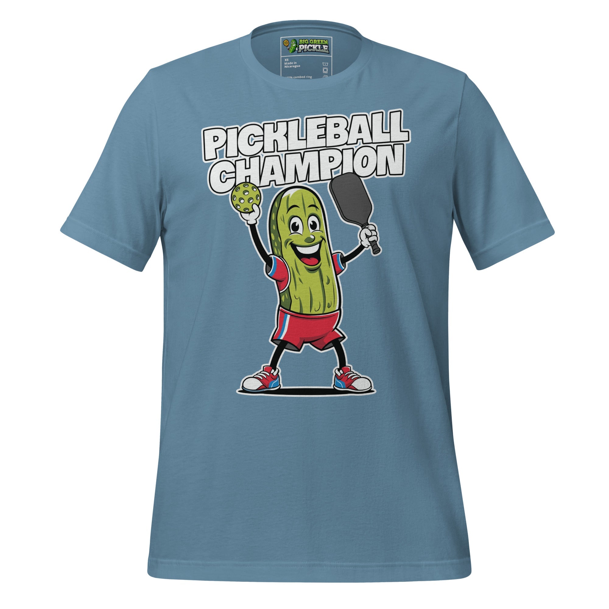 Pickleball Champion T-Shirt – Big Pickle, Big Game, Big Fun - Steel Blue