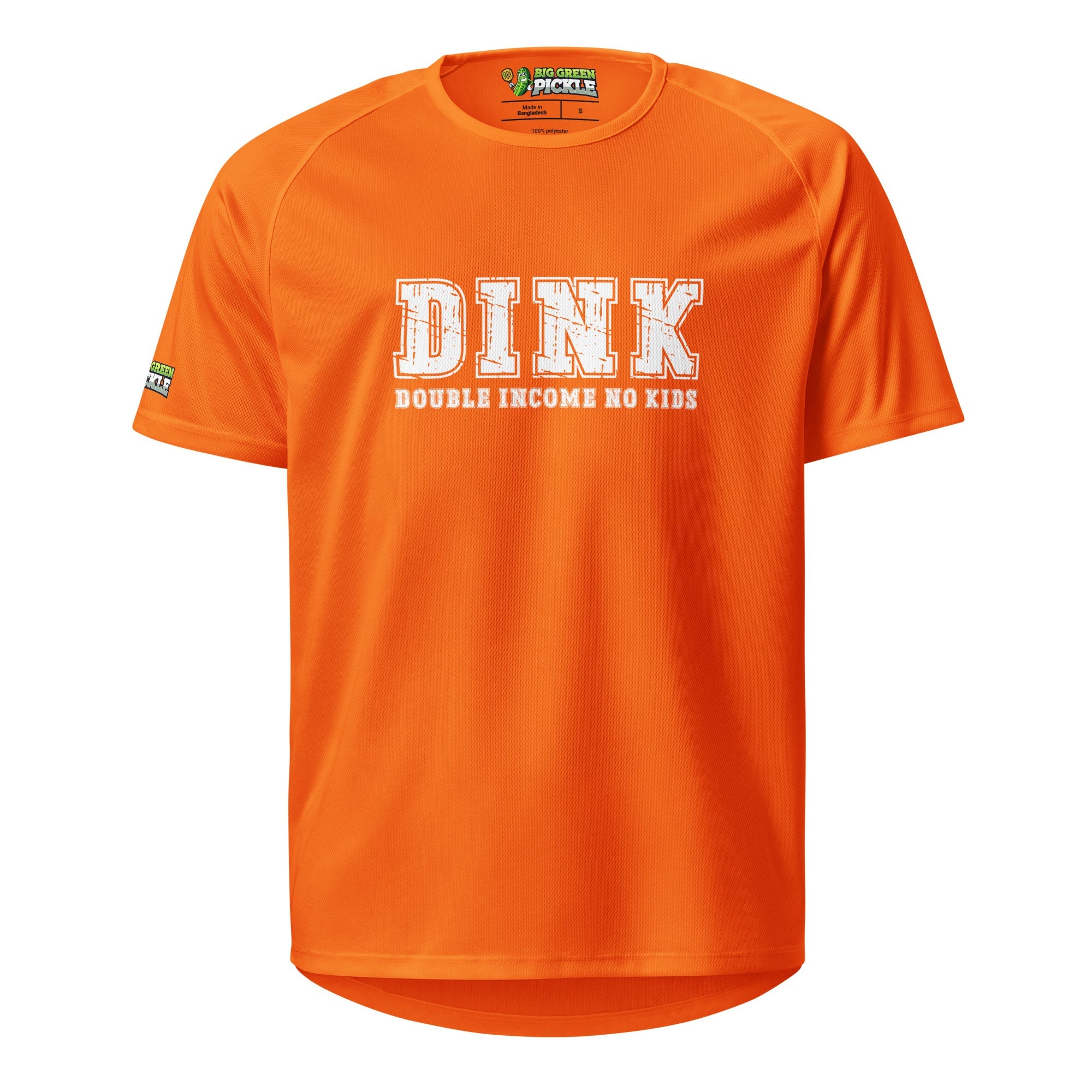 Pickleball DINK Double Income No Kids on Moisture Wicking Mesh T-Shirt - Neon Orange