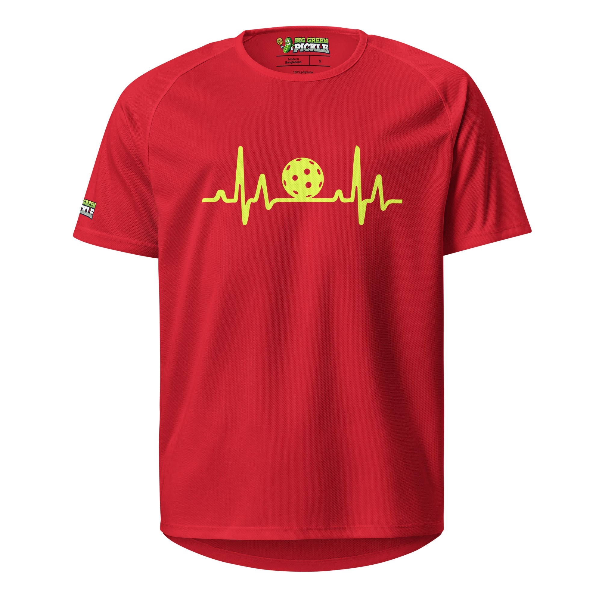 Pickleball Heartbeat on Moisture Wicking Polyester Mesh T-Shirt - Red