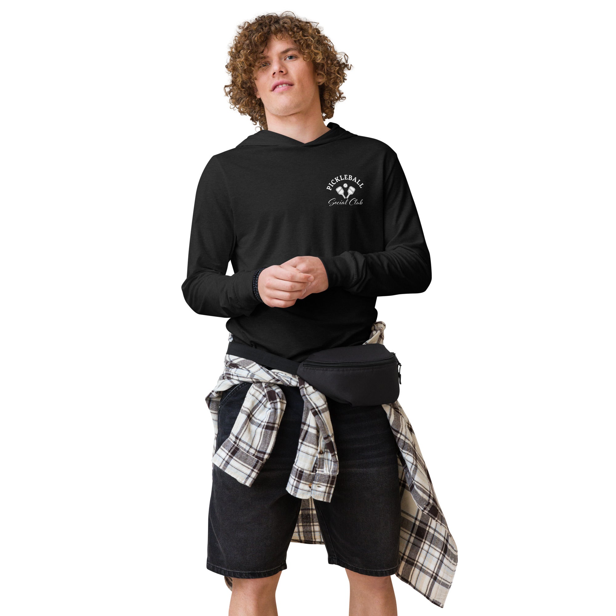 Pickleball Social Club hooded long - sleeve tee - Charcoal - Black Triblend