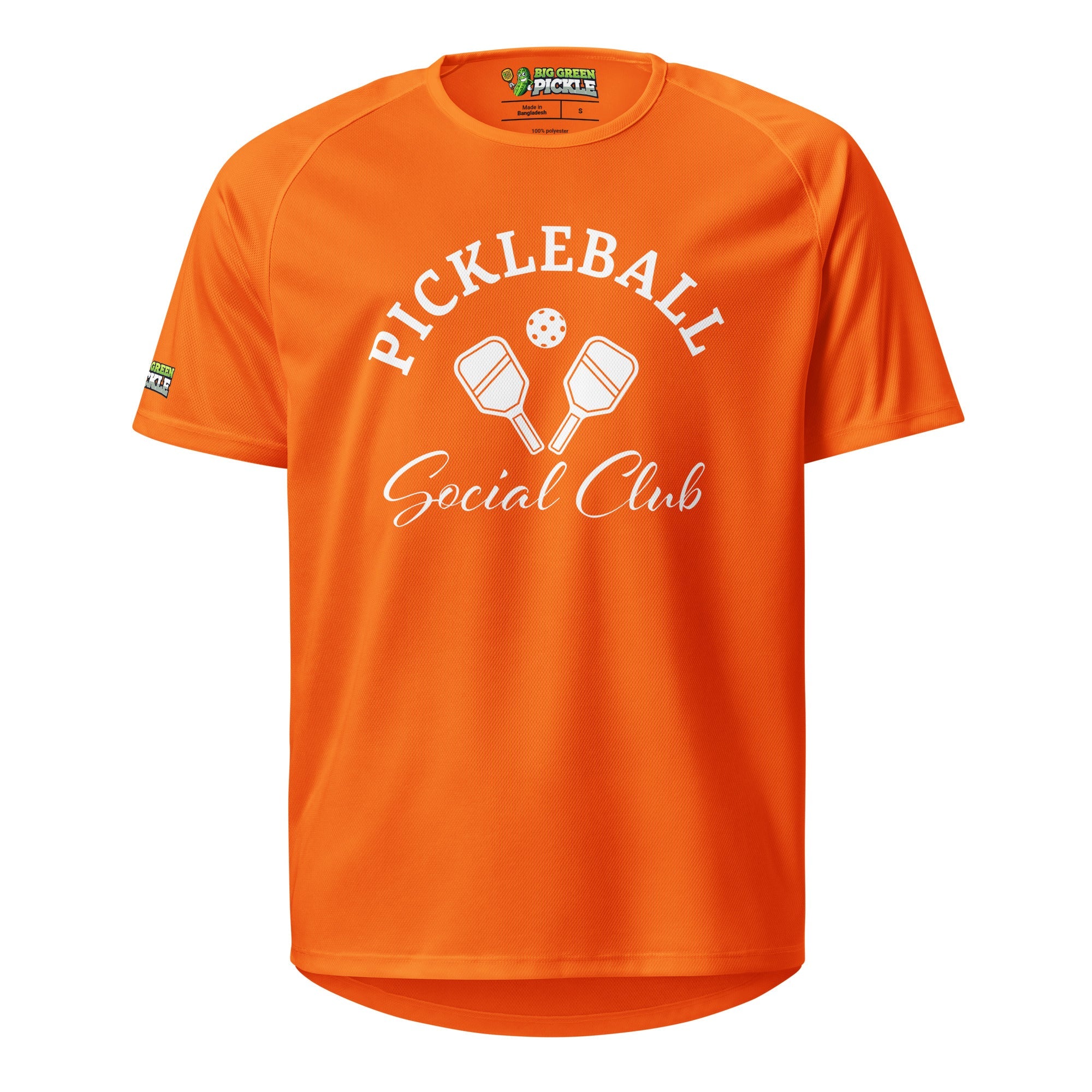 Pickleball Social Club Moisture Wicking Polyester Mesh T-Shirt - Neon Orange