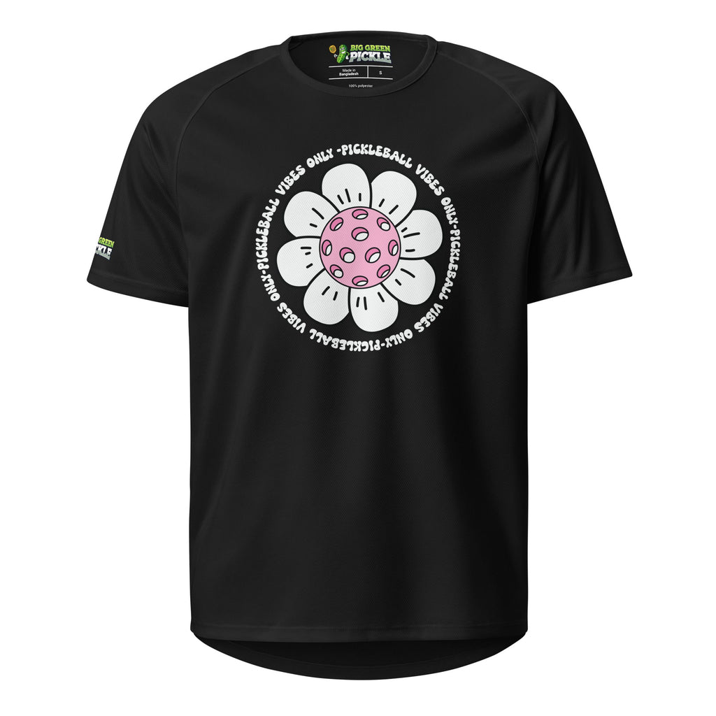Pickleball Vibes (Pink Flower) Polyester Mesh Jersey Shirt - Black