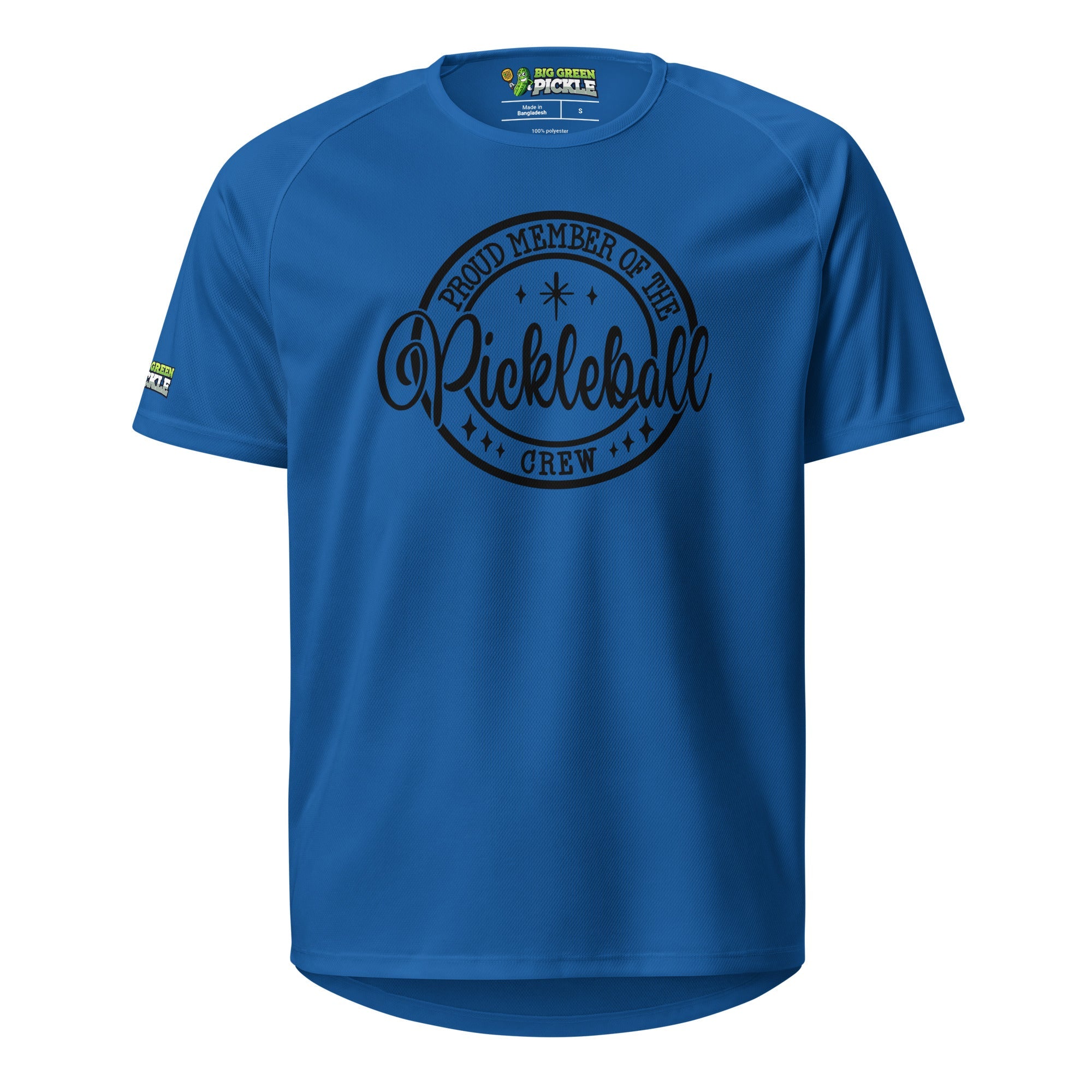 Proud Member of the Pickleball Crew T-Shirt, Moisture Wicking Polyester Mesh Jersey - Royal Blue