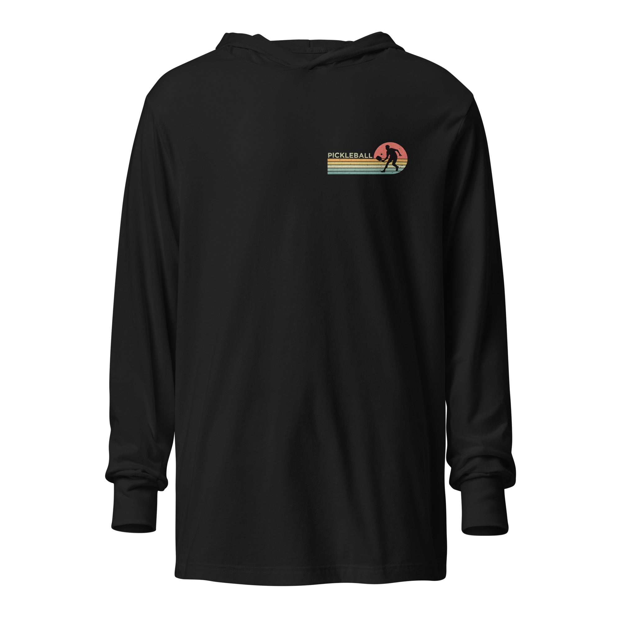 Retro Pickleball hooded long - sleeve tee - Black