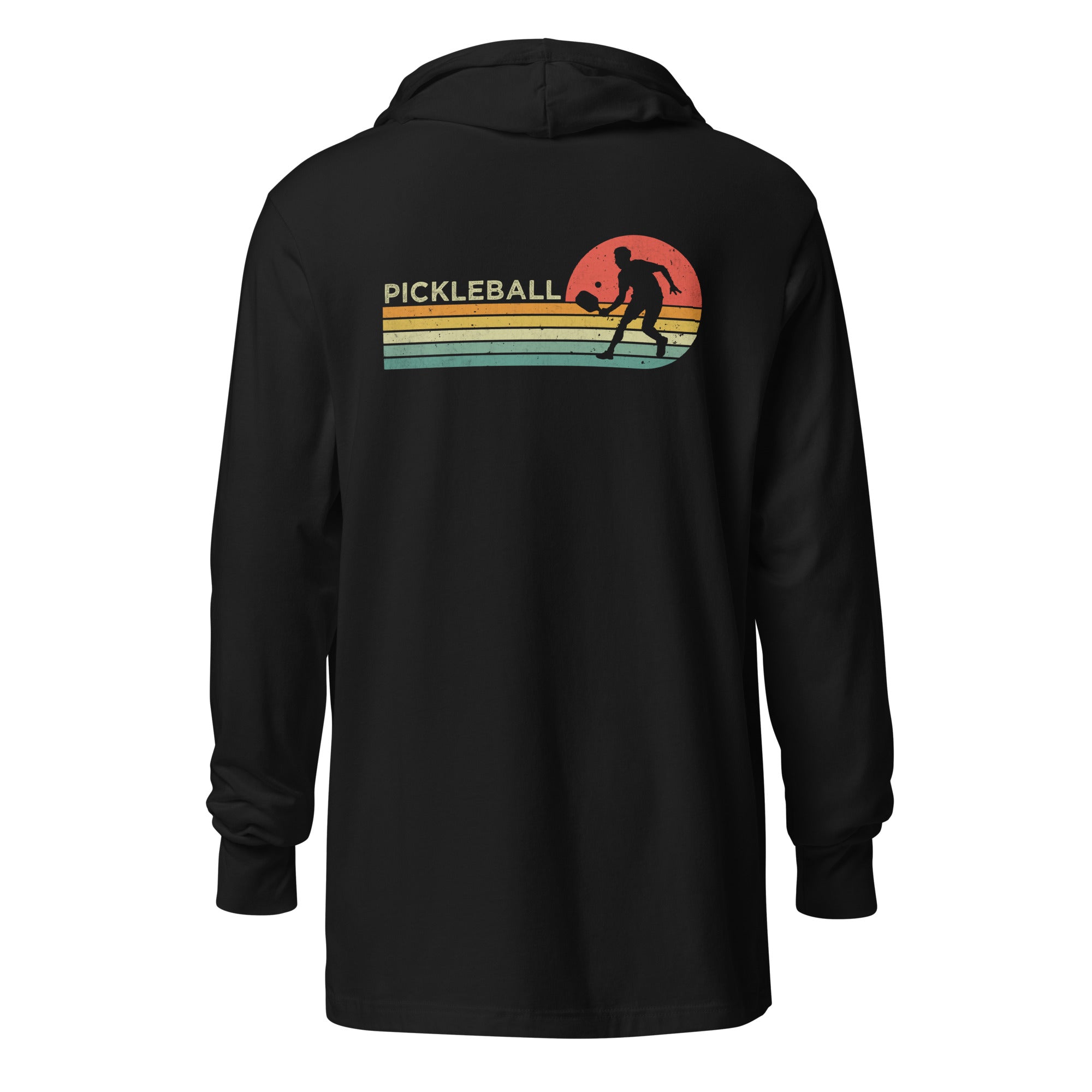 Retro Pickleball hooded long - sleeve tee - Black