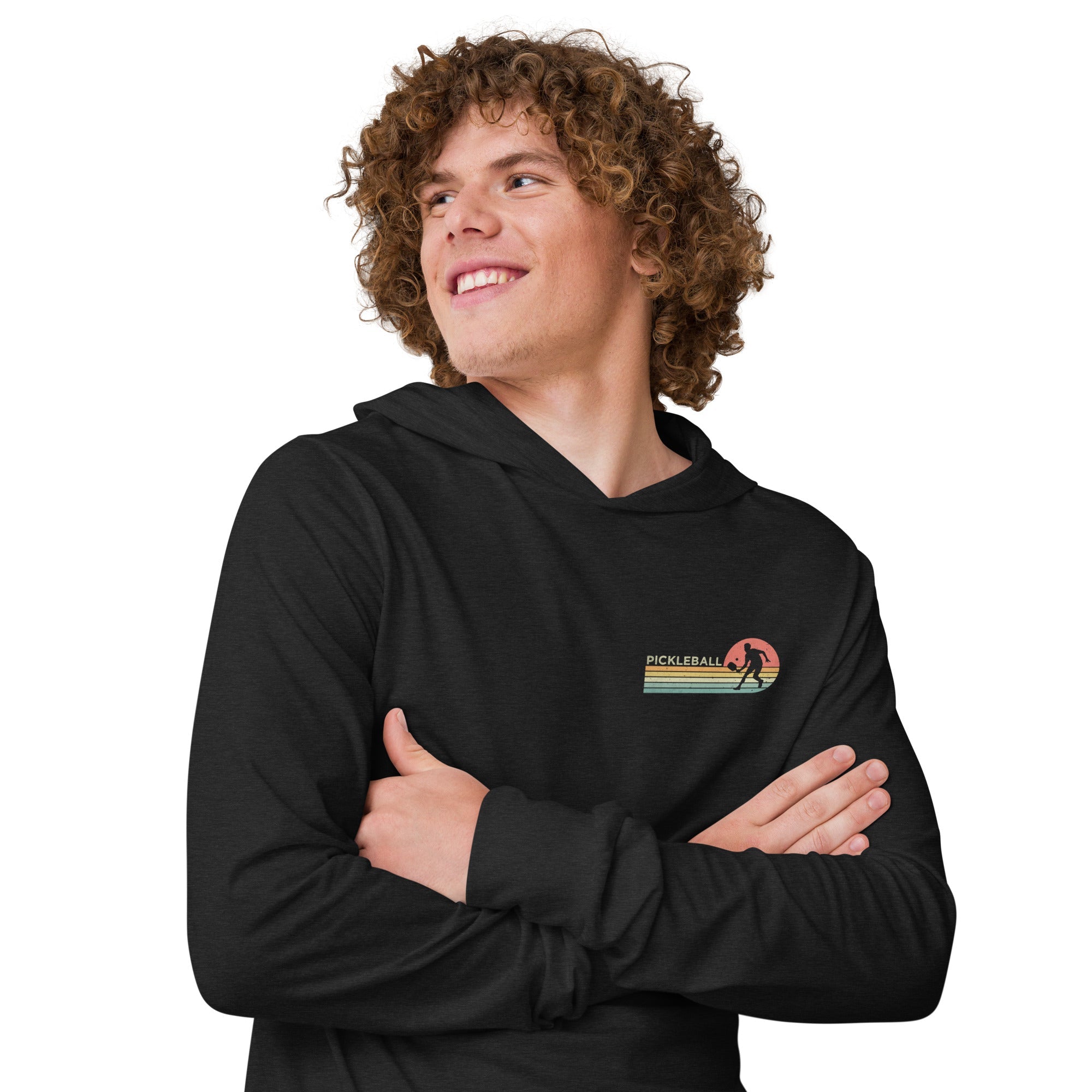 Retro Pickleball hooded long - sleeve tee - Charcoal - Black Triblend