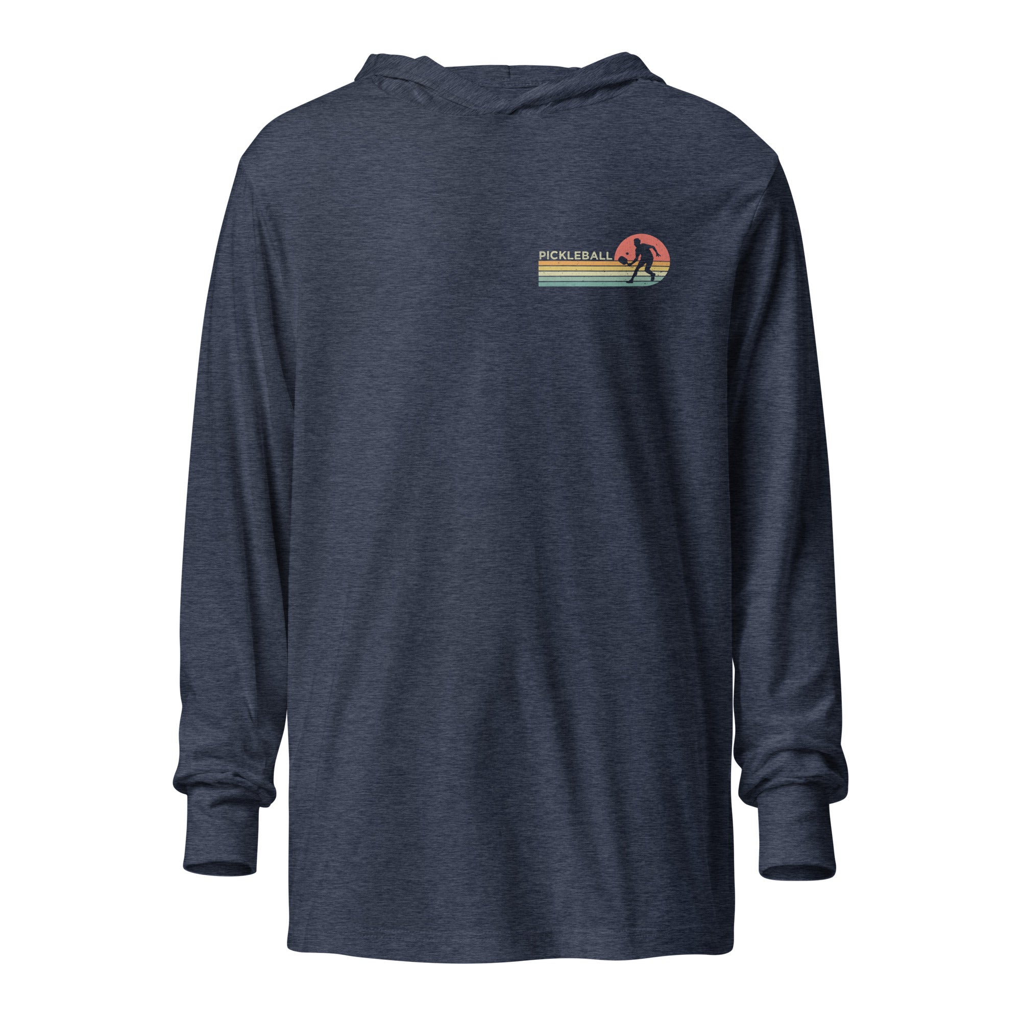 Retro Pickleball hooded long - sleeve tee - Heather Navy