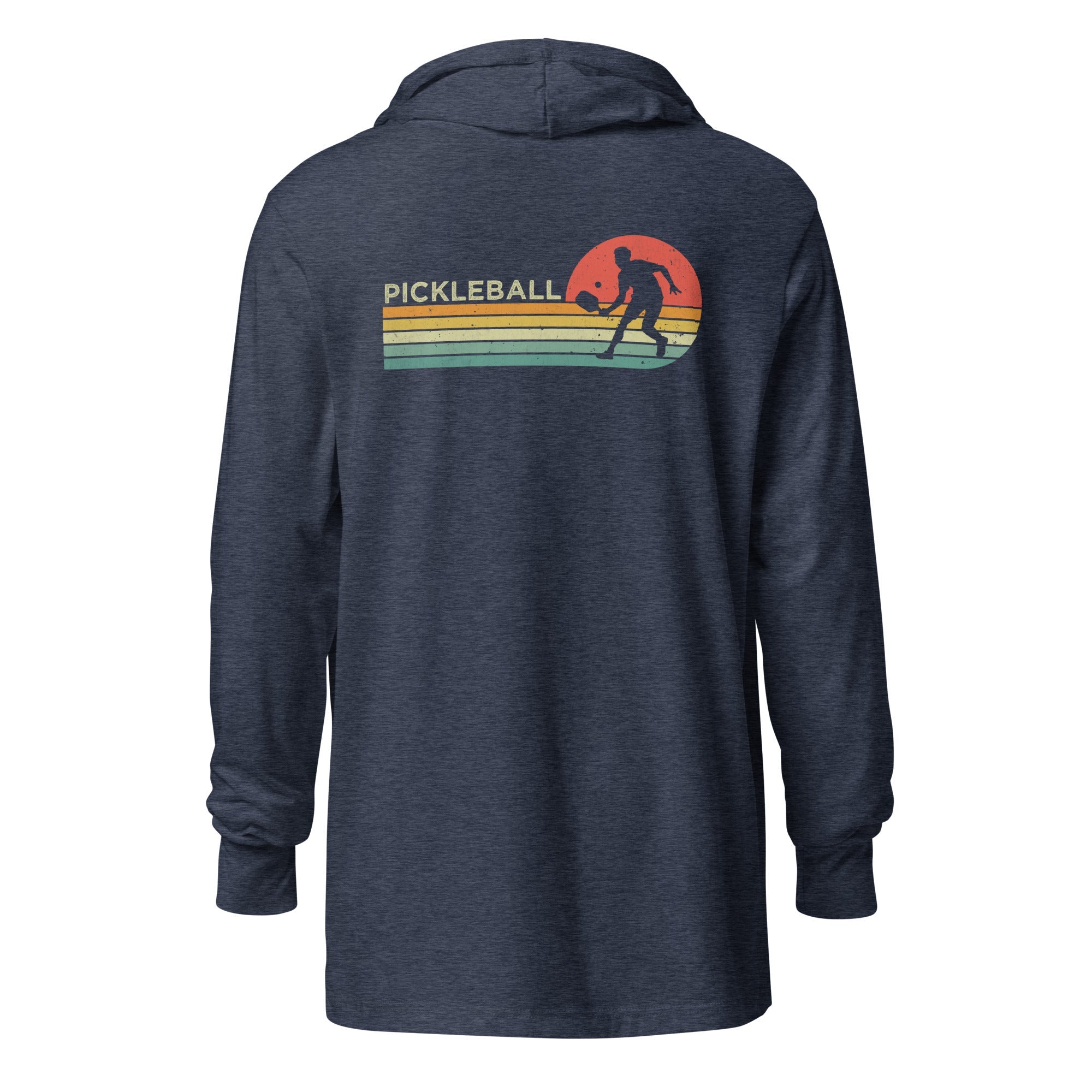 Retro Pickleball hooded long - sleeve tee - Heather Navy