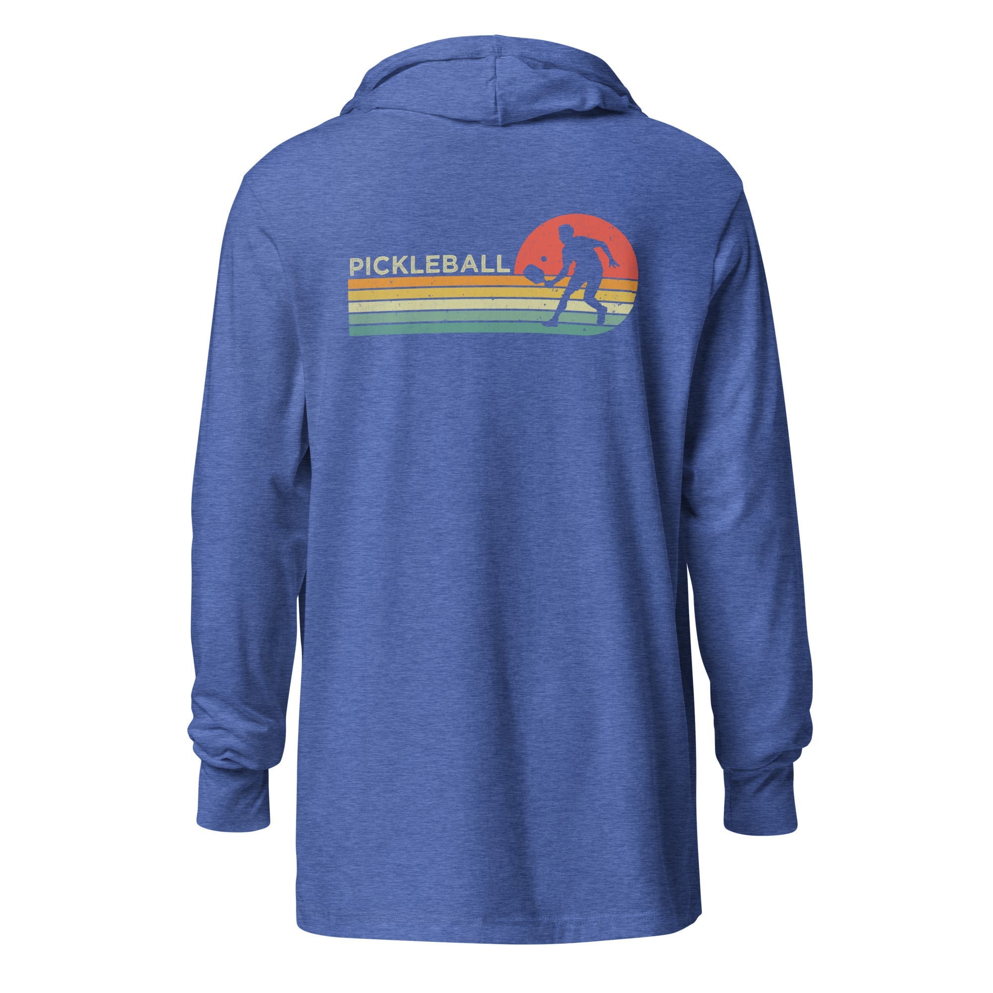 Retro Pickleball hooded long - sleeve tee - Heather True Royal