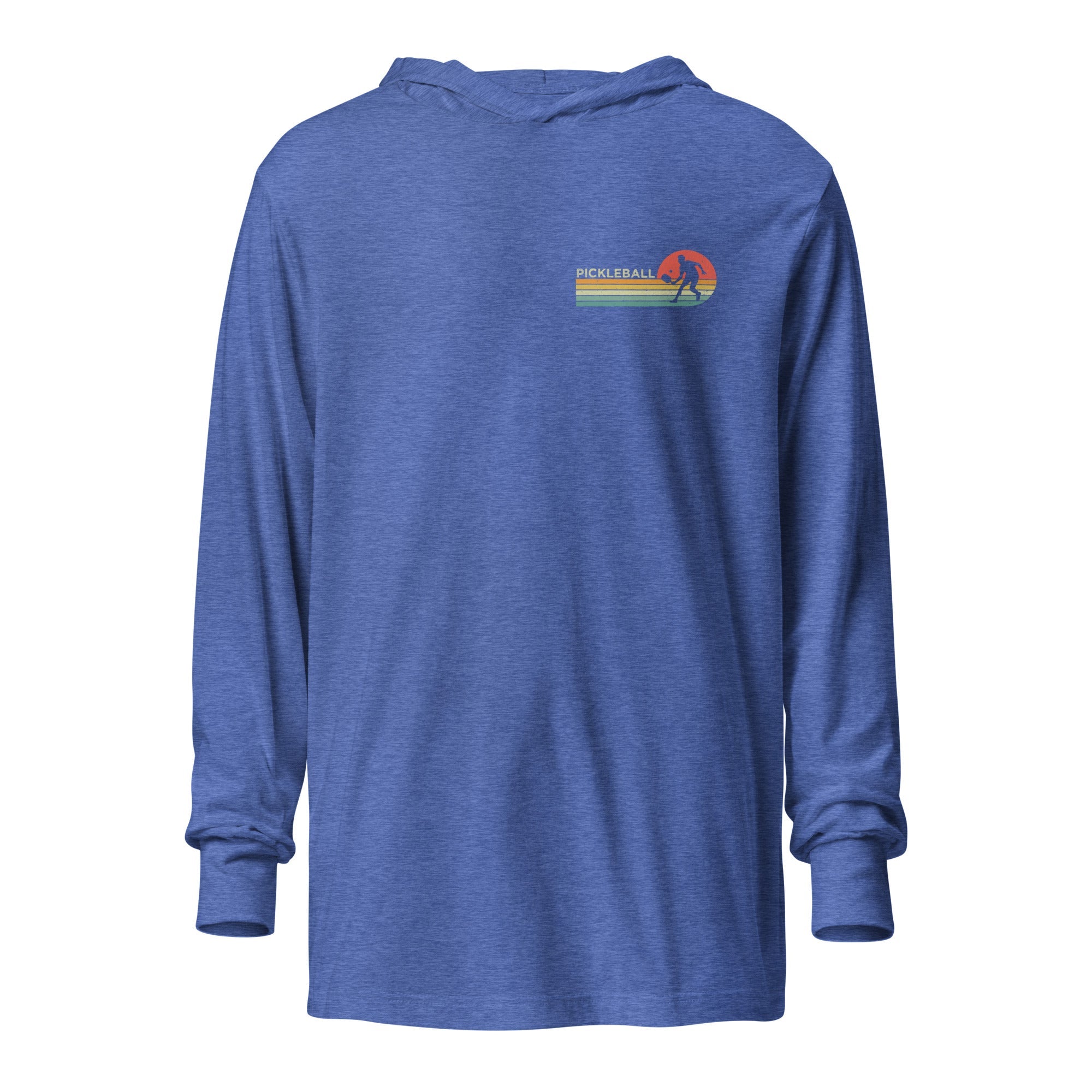 Retro Pickleball hooded long - sleeve tee - Heather True Royal