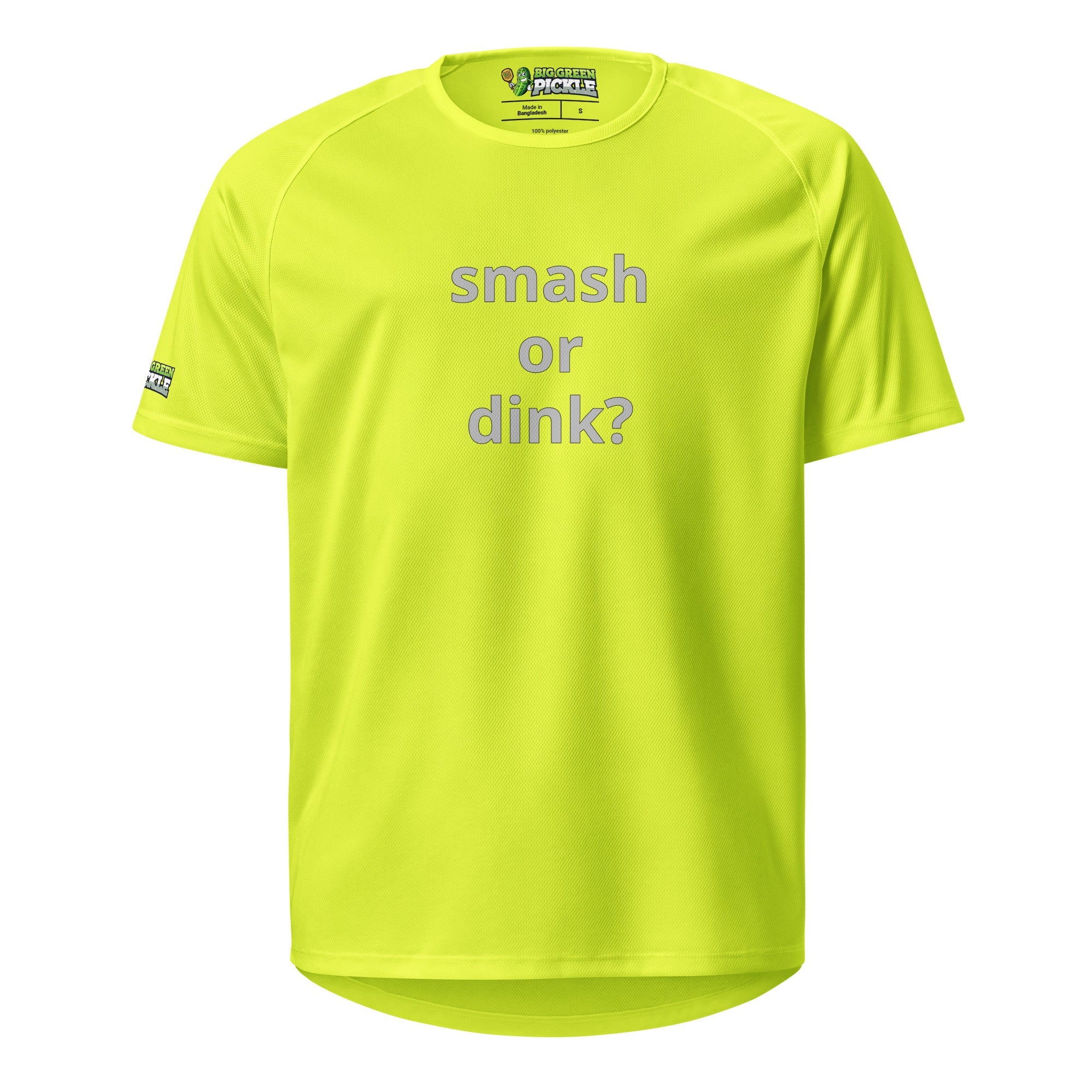 Smash or Dink on Moisture Wicking Polyester Mesh Pickleball T-Shirt - Neon Yellow