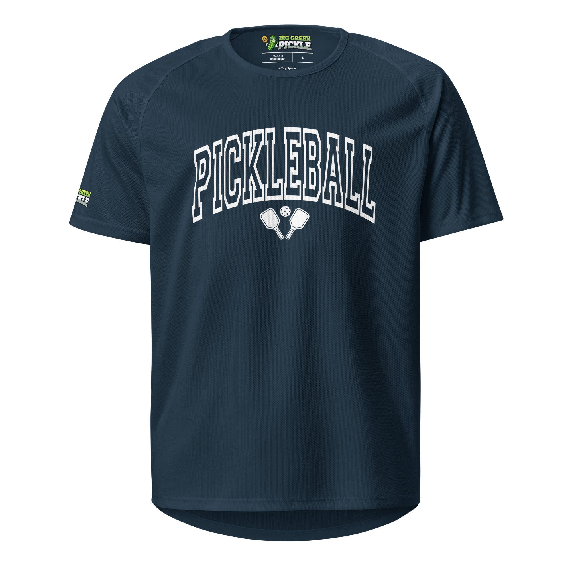 White Arched Letters "PICKLEBALL" on Moisture Wicking Polyester Mesh T-Shirt - French Navy