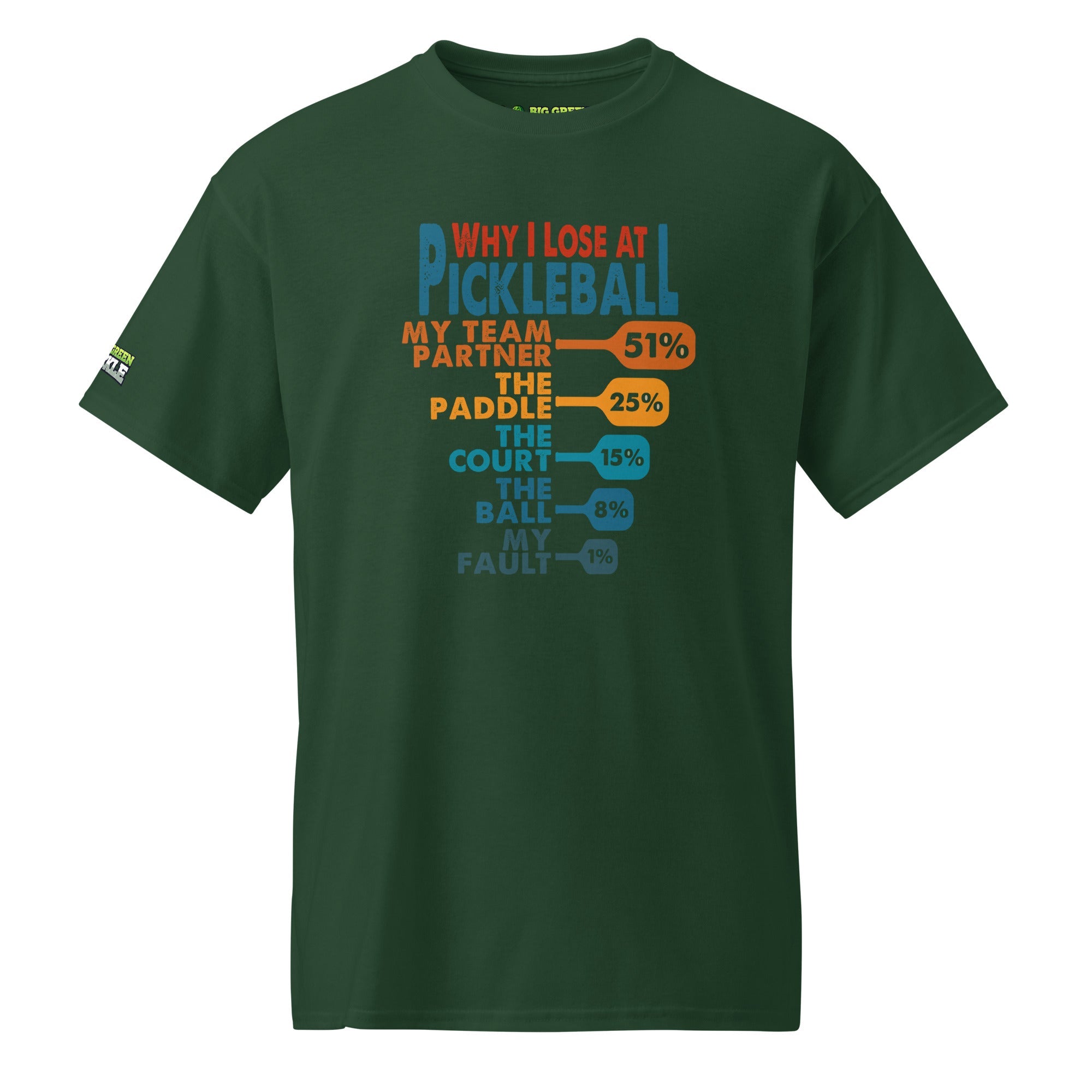 Why I Lose At Pickleball on DryBlend 50/50 T-Shirt - Forest Green