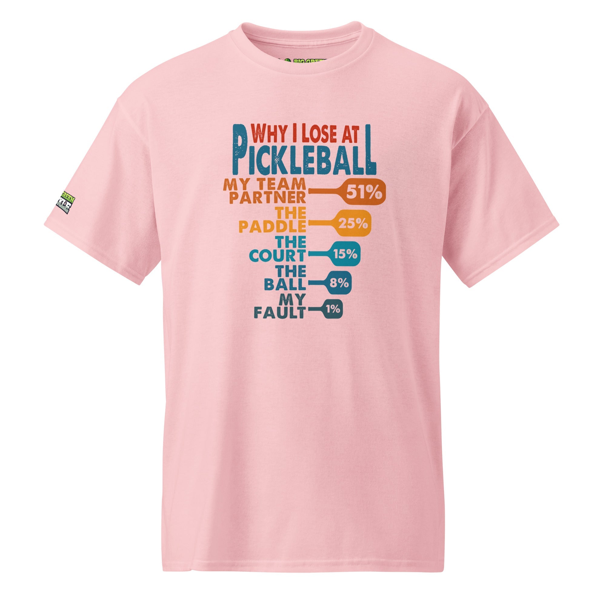 Why I Lose At Pickleball on DryBlend 50/50 T-Shirt - Light Pink