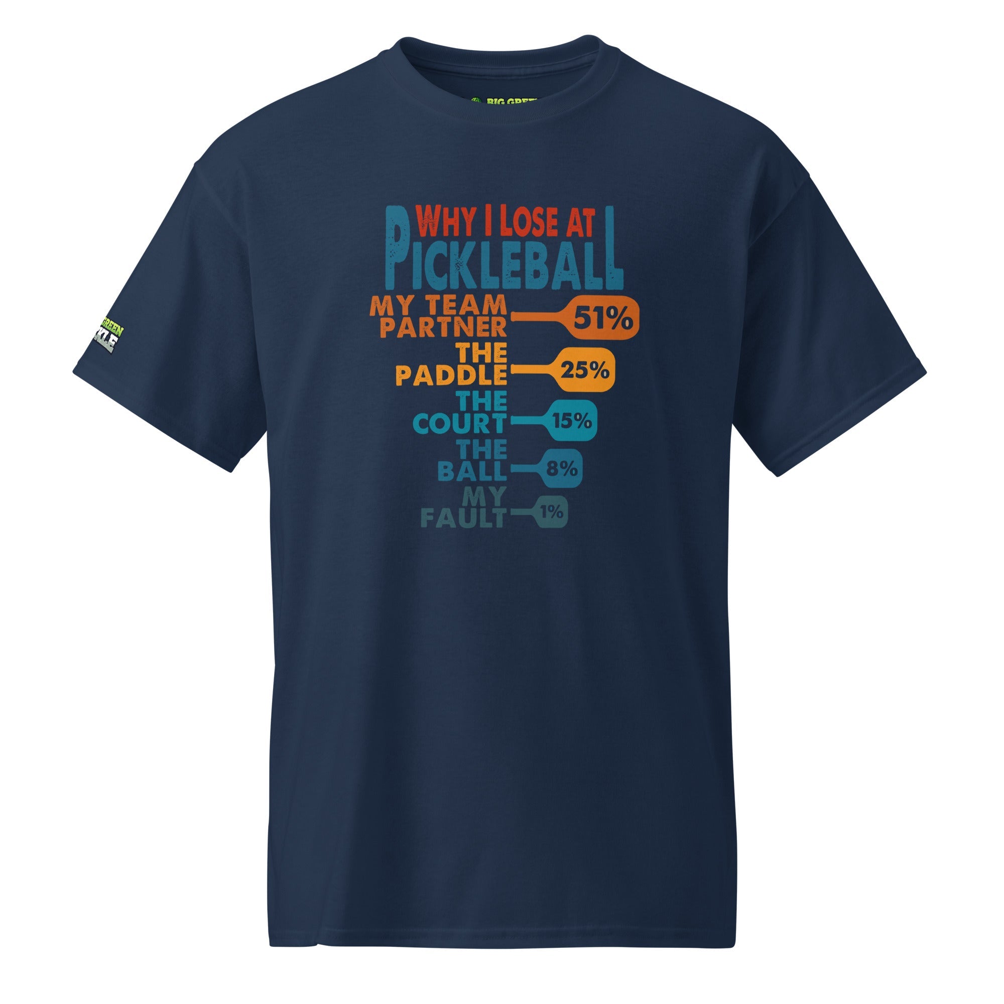 Why I Lose At Pickleball on DryBlend 50/50 T-Shirt - Navy