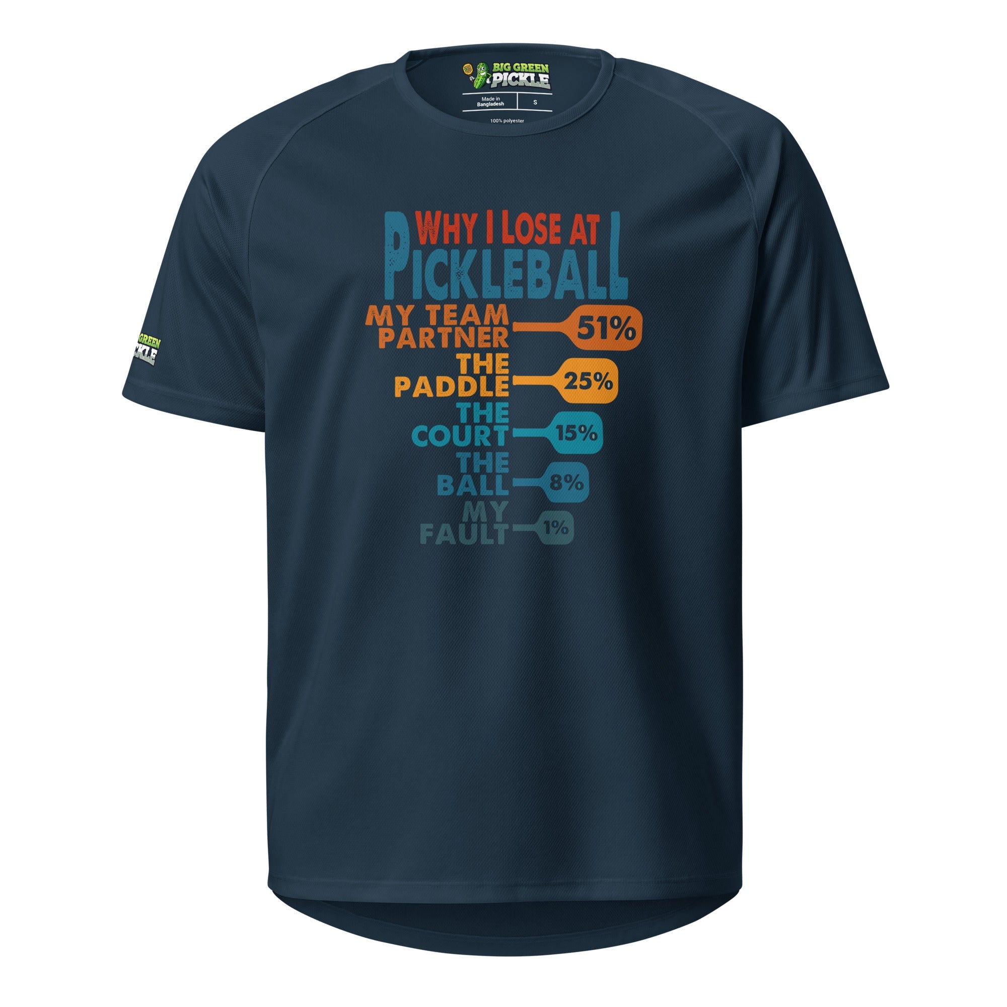 Why I Lose at Pickleball on Moisture Wicking Polyester Mesh T-Shirt - French Navy