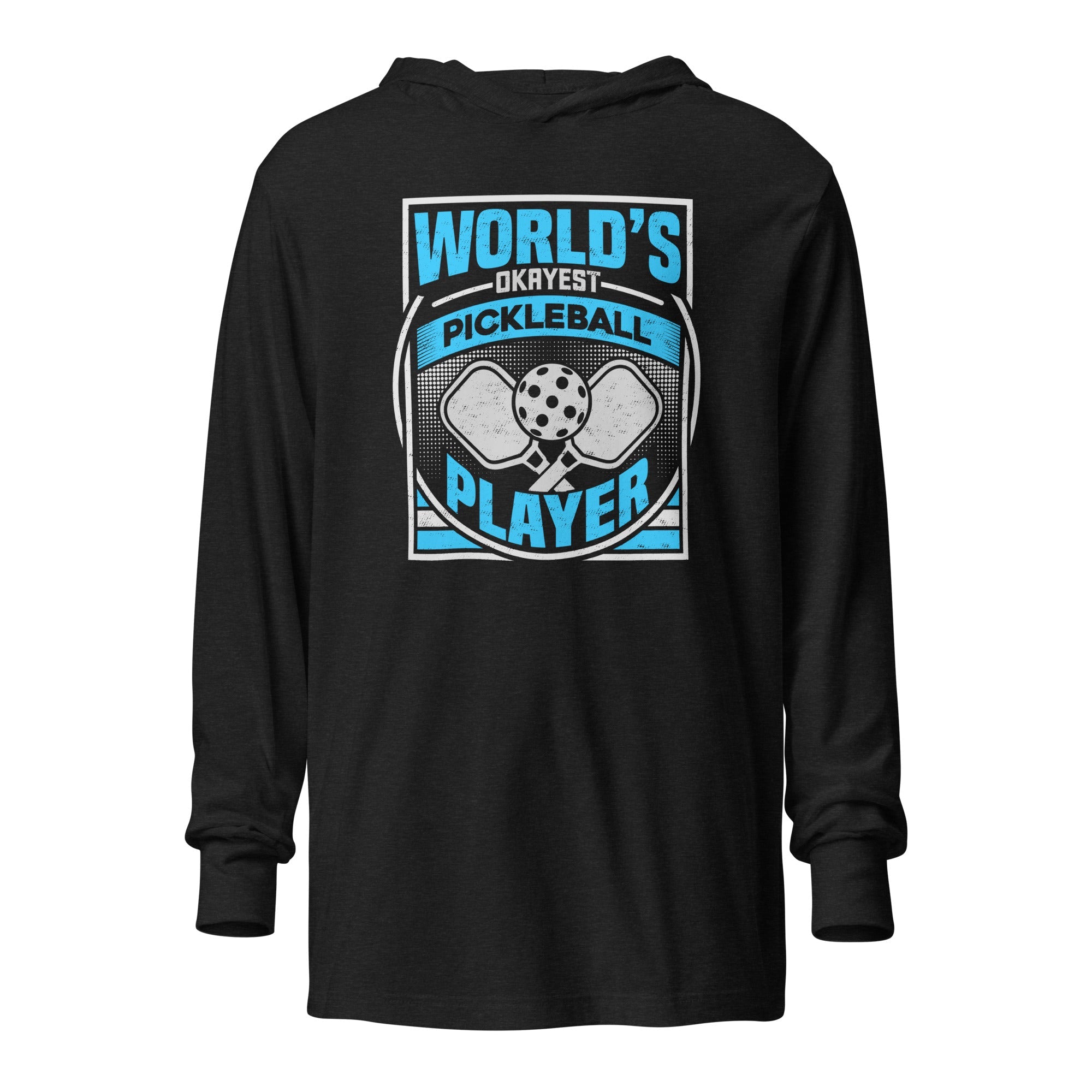 World's Okayest Pickleball Hoodie Tee – Funny Lightweight Top - Charcoal - Black Triblend