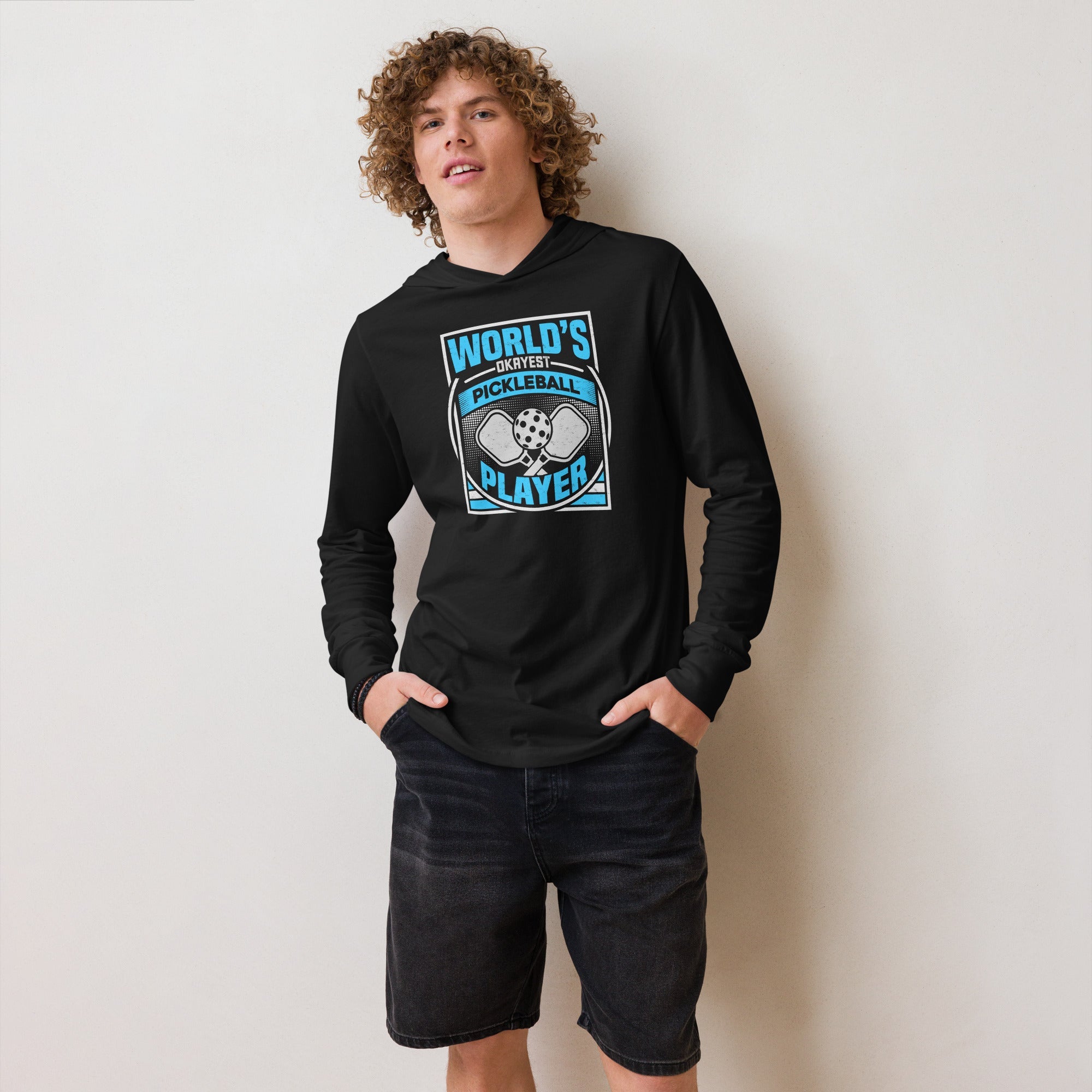 World's Okayest Pickleball Hoodie Tee – Funny Lightweight Top - Charcoal - Black Triblend